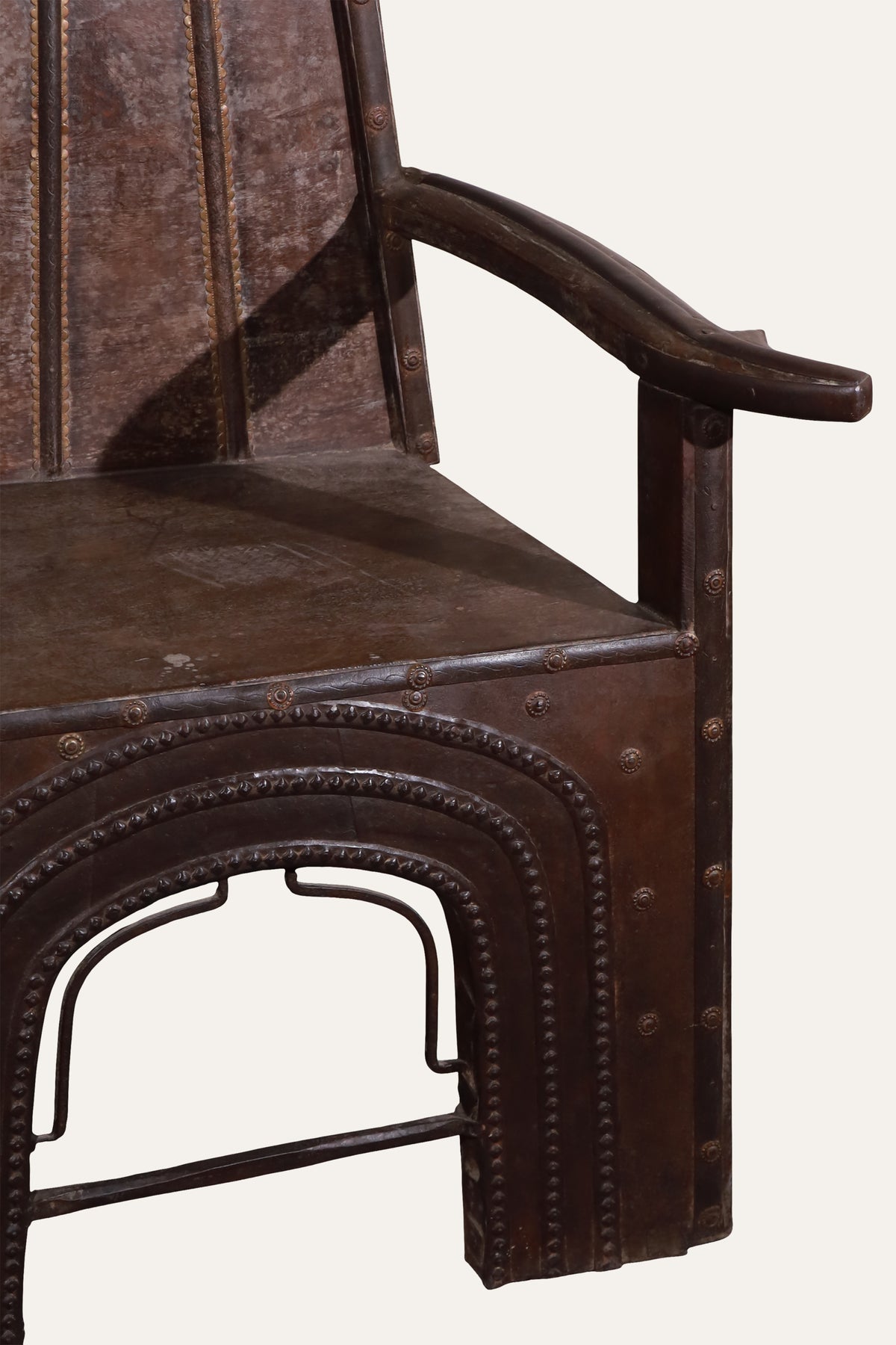 Antique Style Indian Throne Chair with Brass Rivets
