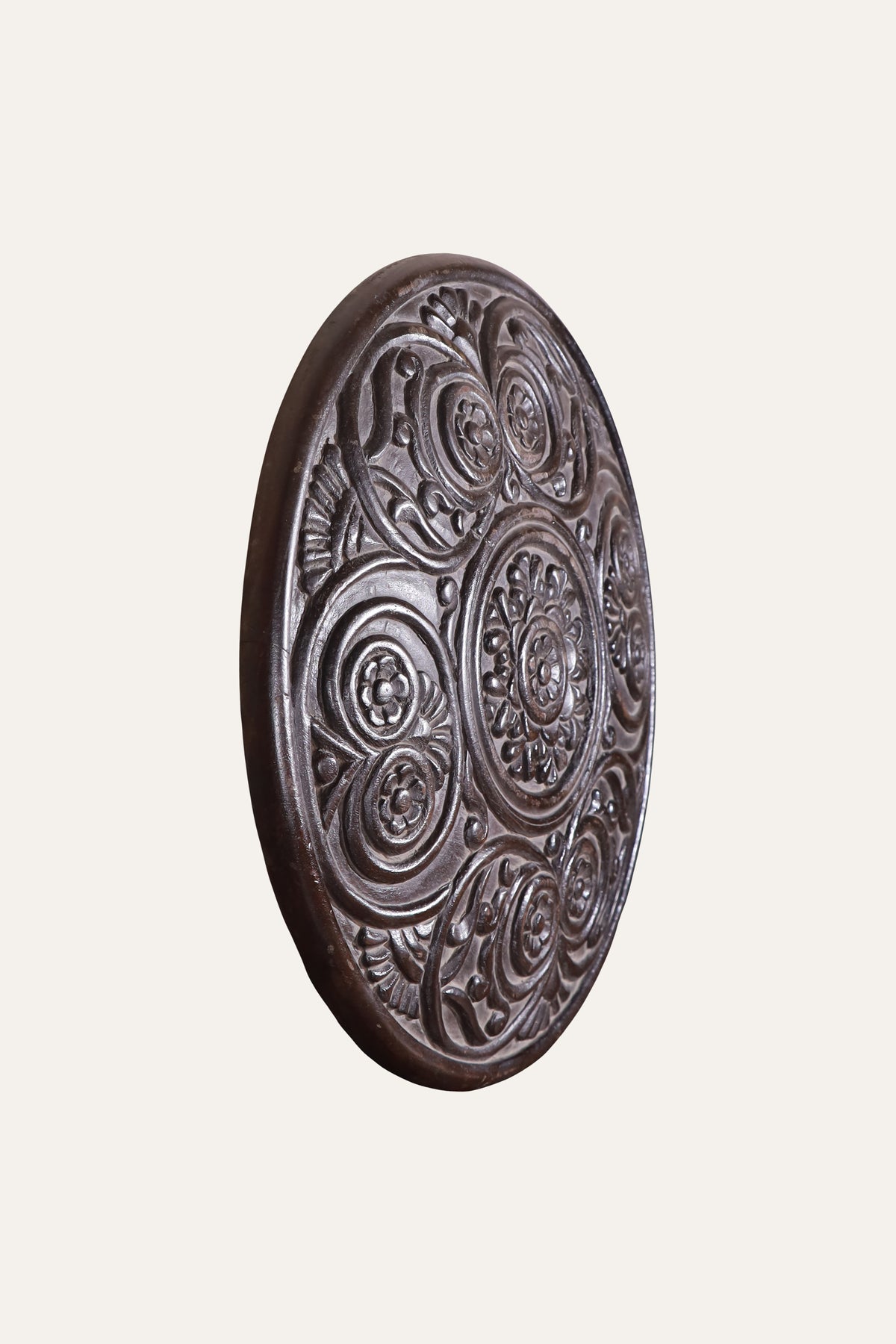 Round Carved Wooden Floral Medallion Wall Panel
