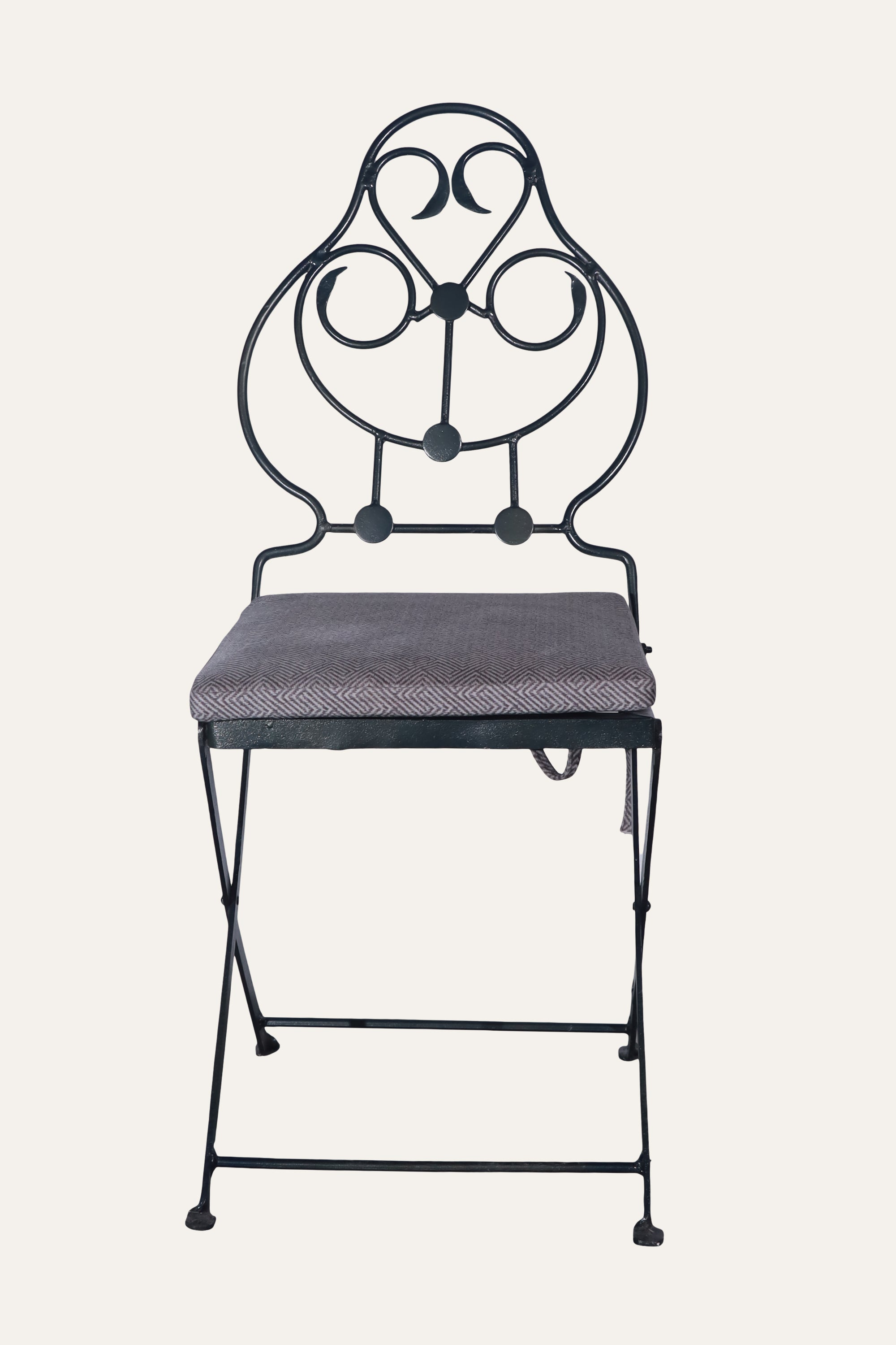 Ornate Forest Green Metal Dining Chair with Upholstered Seat