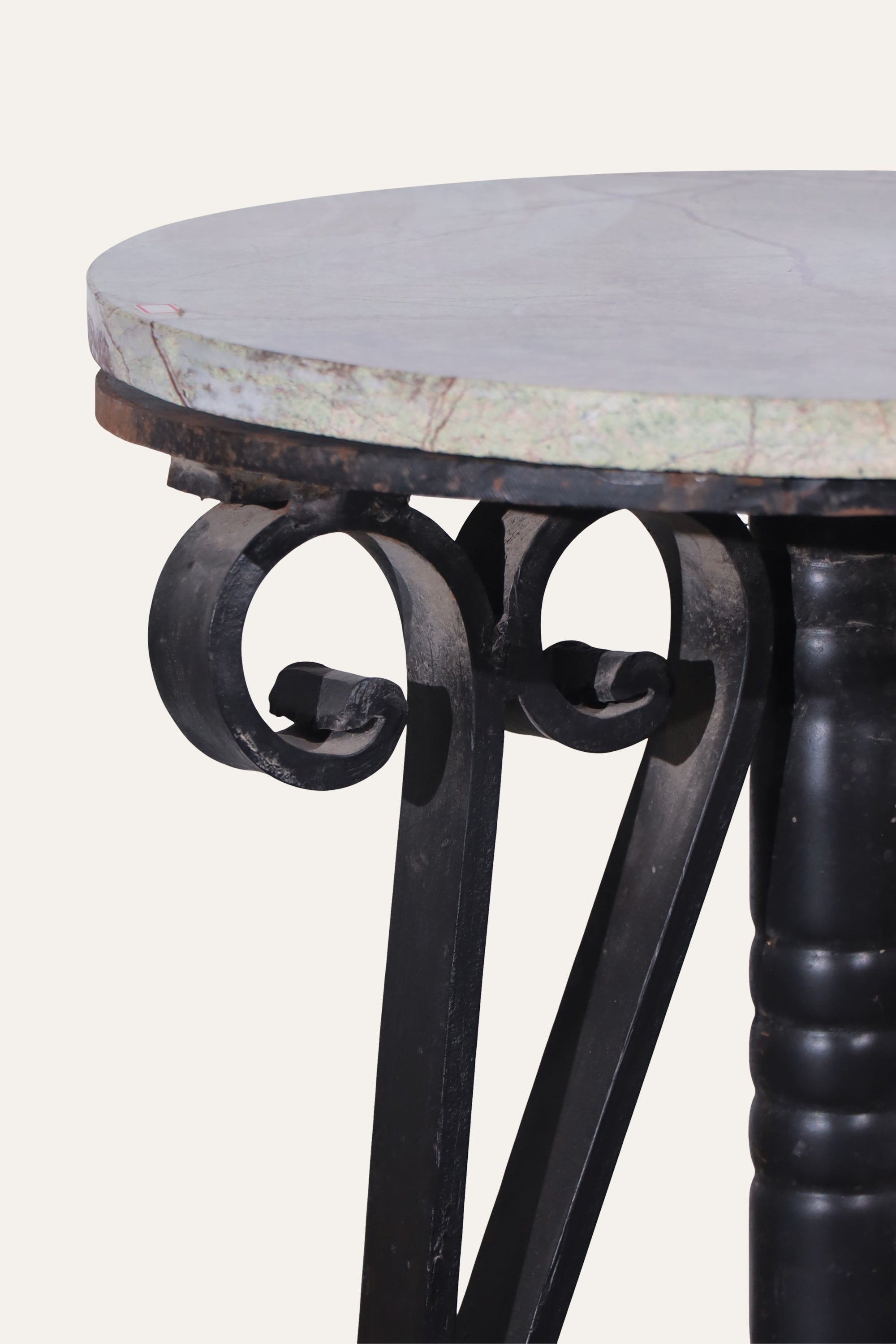 Dual Toned Round Marble-Top Side Table with Metal Base