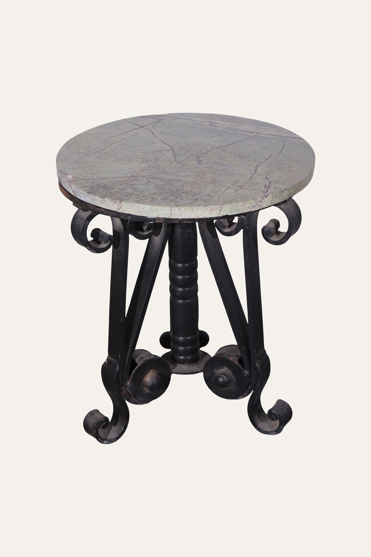 Dual Toned Round Marble-Top Side Table with Metal Base