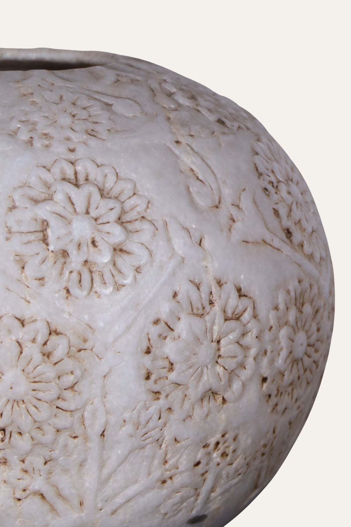 Carved Floral Motif Marble Planter for Patios and Entryways