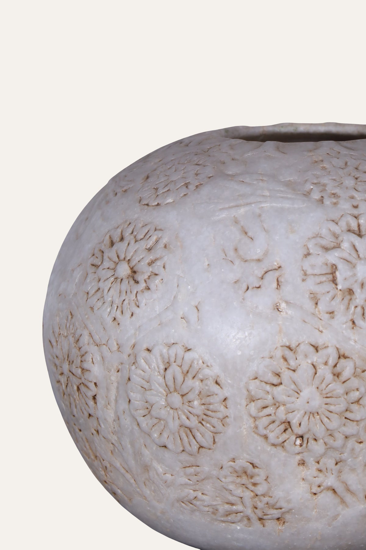 Carved Floral Motif Marble Planter for Patios and Entryways