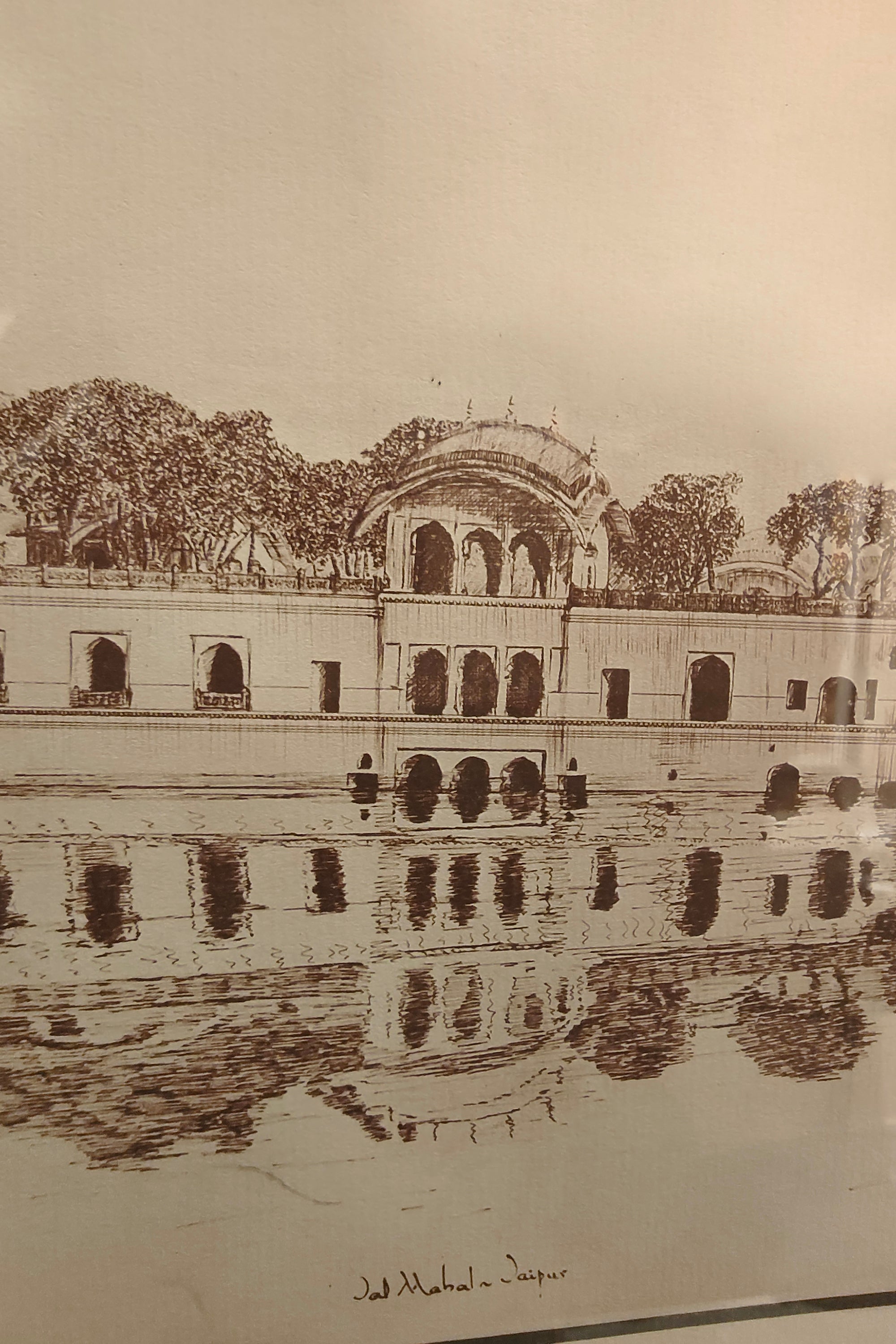 Jaipur Jal Mahal Sketch in Black Frame