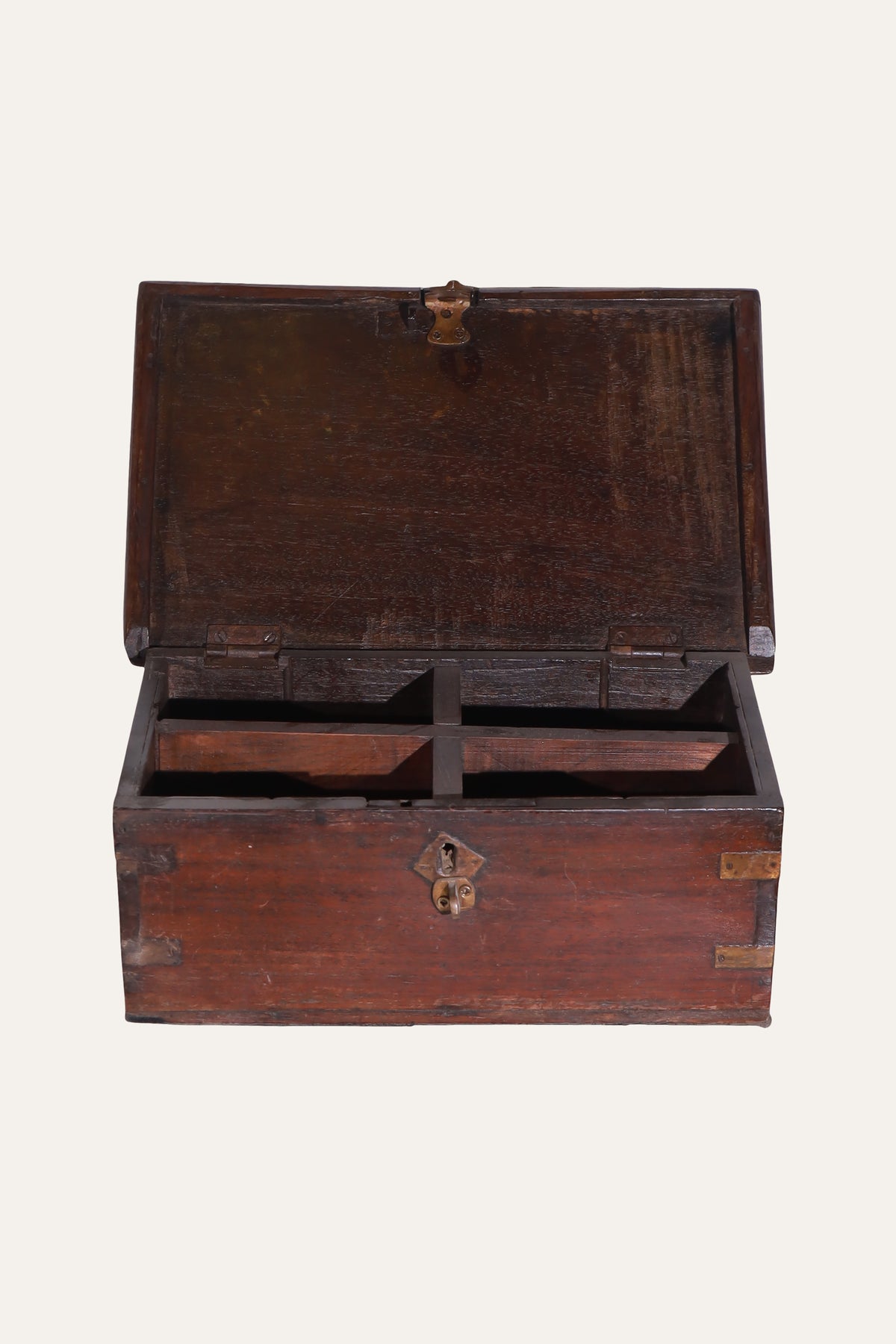 Vintage Style Wooden Compartment Box with Lid for Console & Table Decor