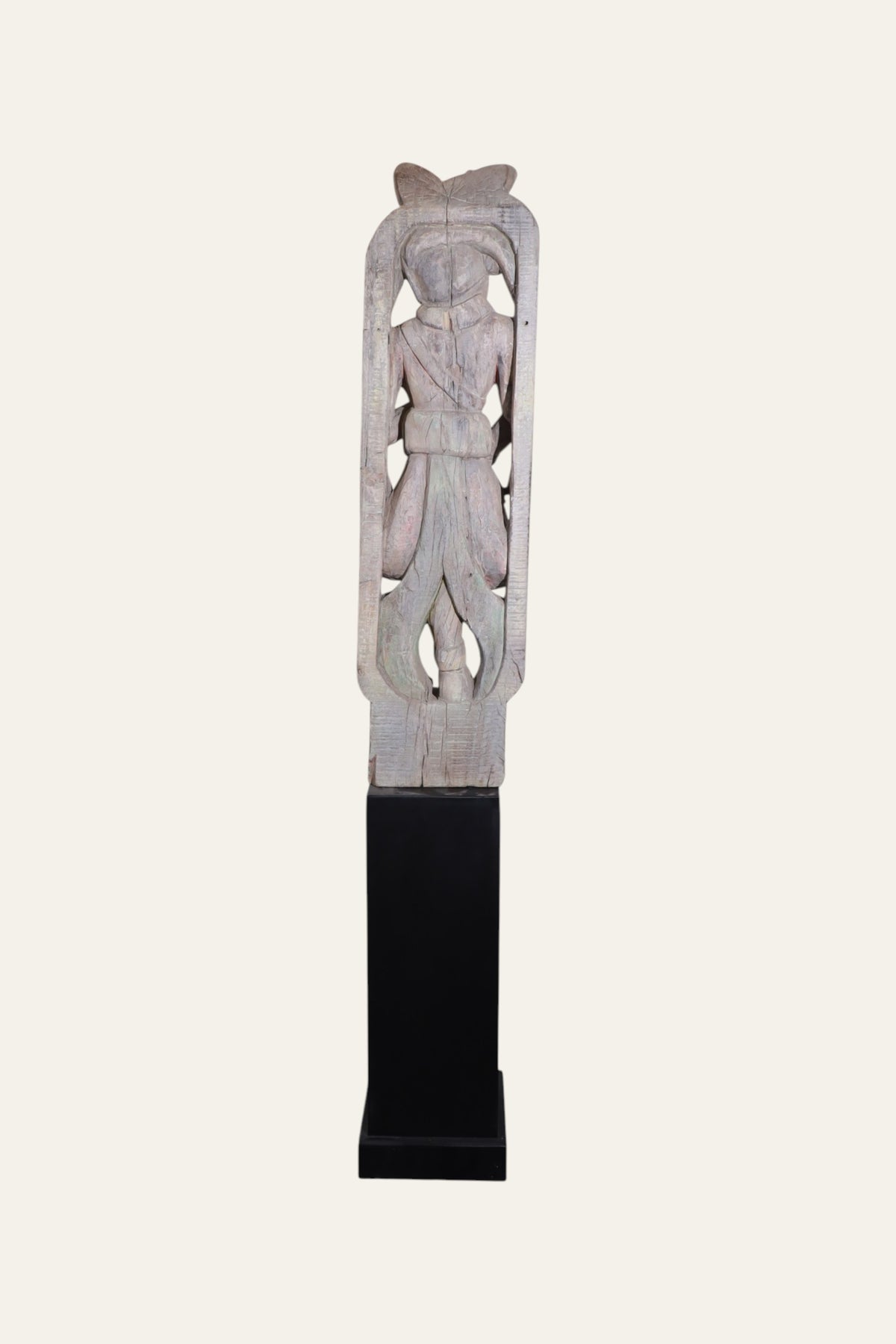Tall Hand-Carved Wooden Dwarpal Statue