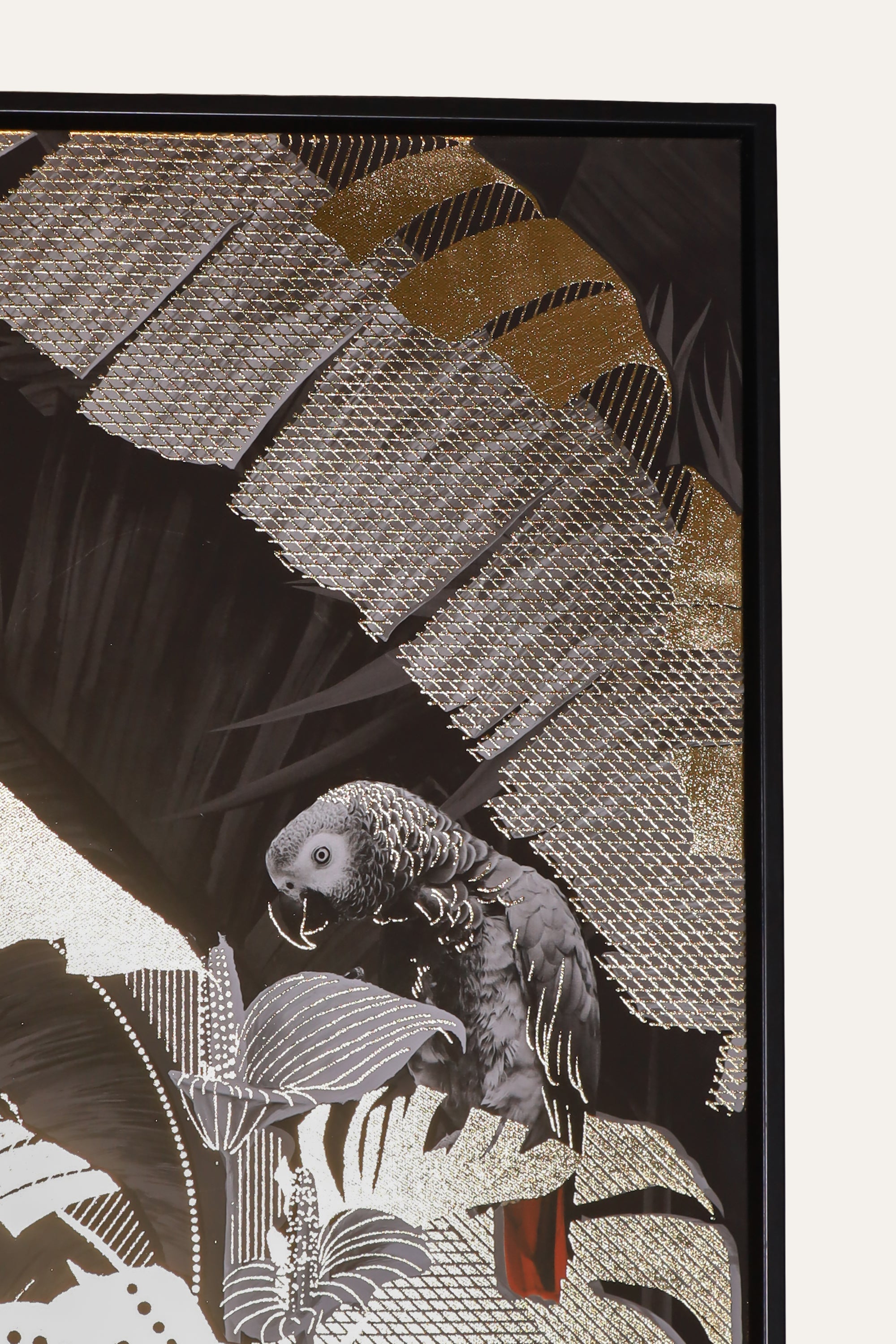 Hand-embossed Grey Parrot Oil Painting for Study Wall Decor