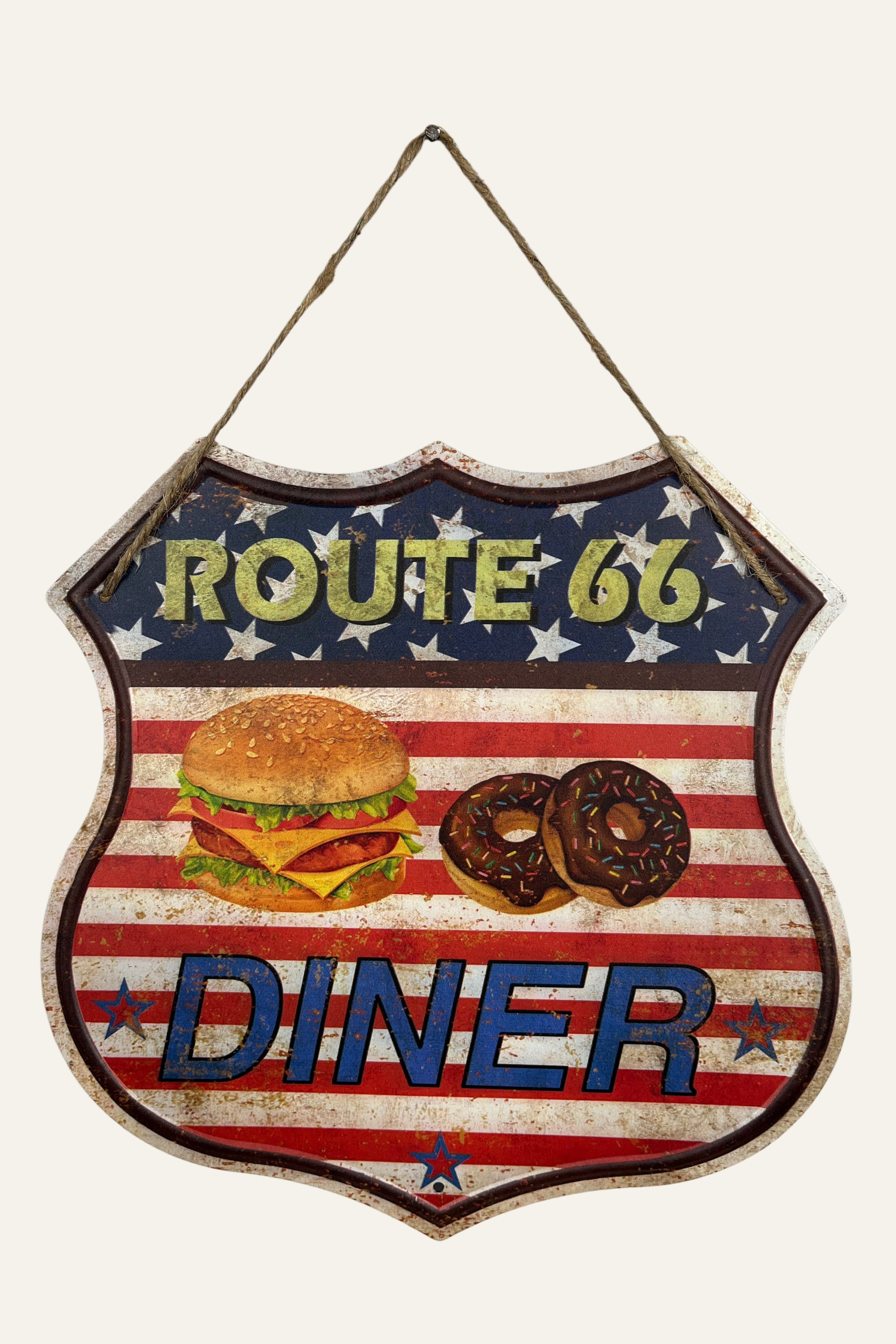 route 66 antique diner metal wall board