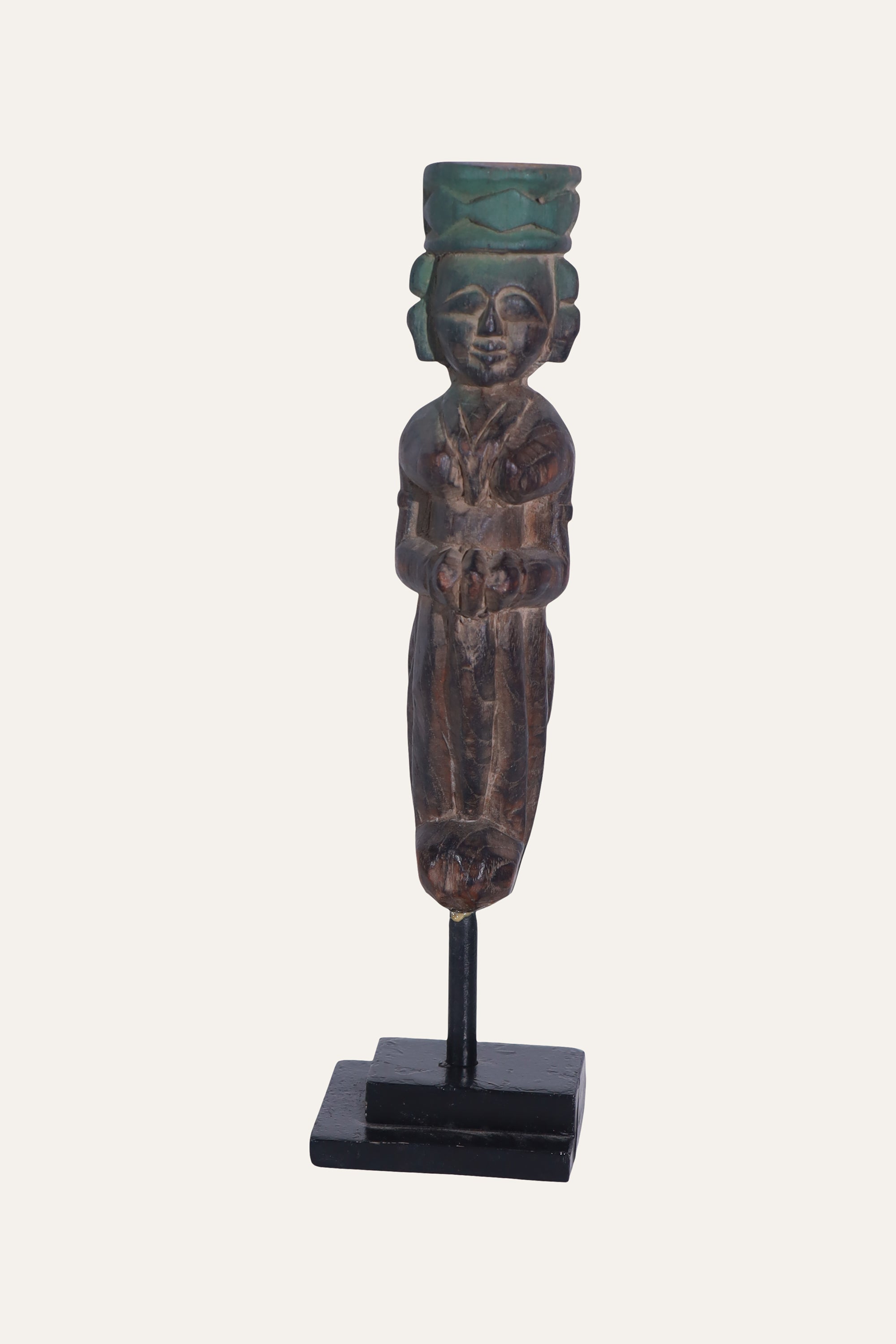 Carved Wooden Standing Figurine on Base for Console & Display Shelf