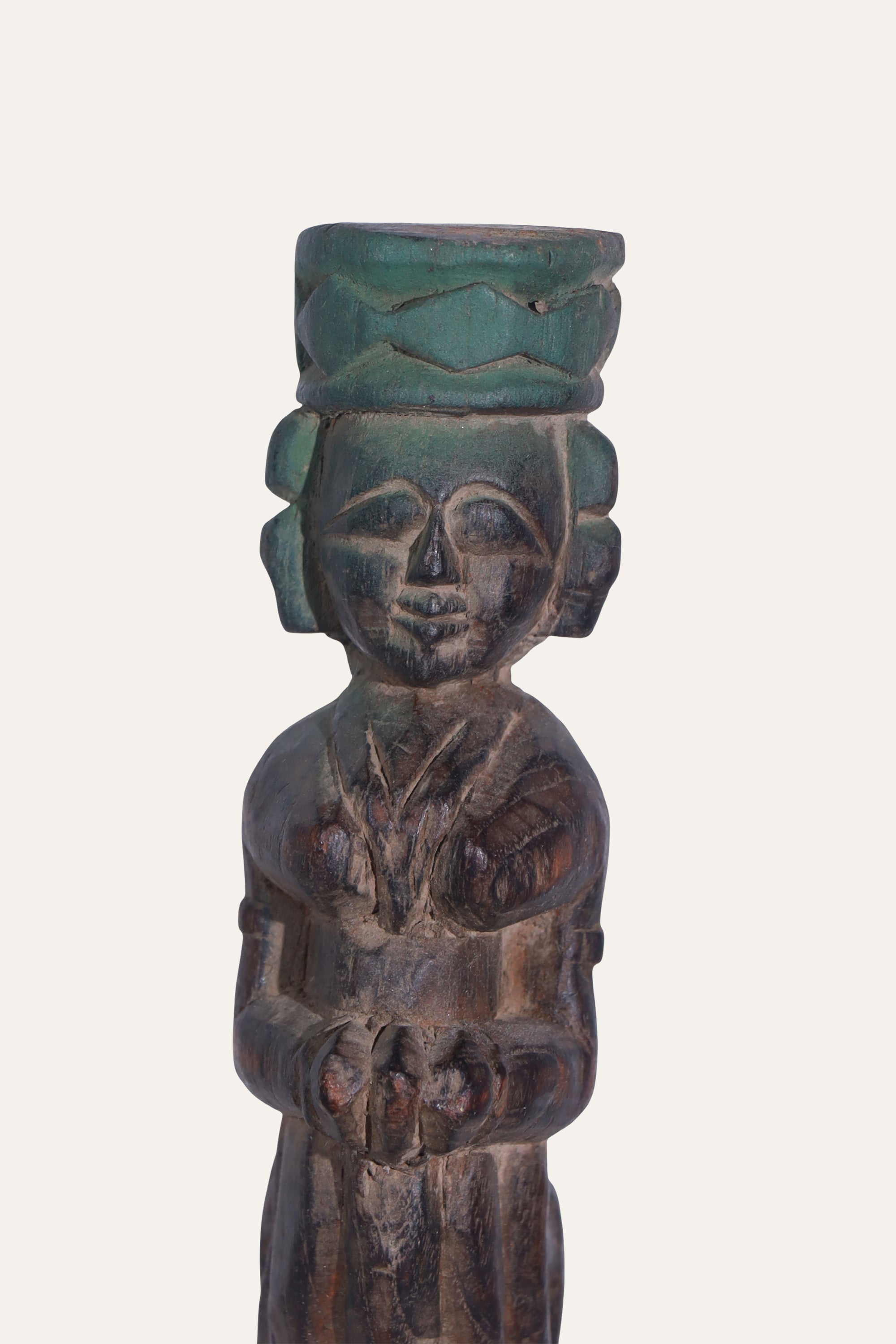 Carved Wooden Standing Figurine on Base for Console & Display Shelf