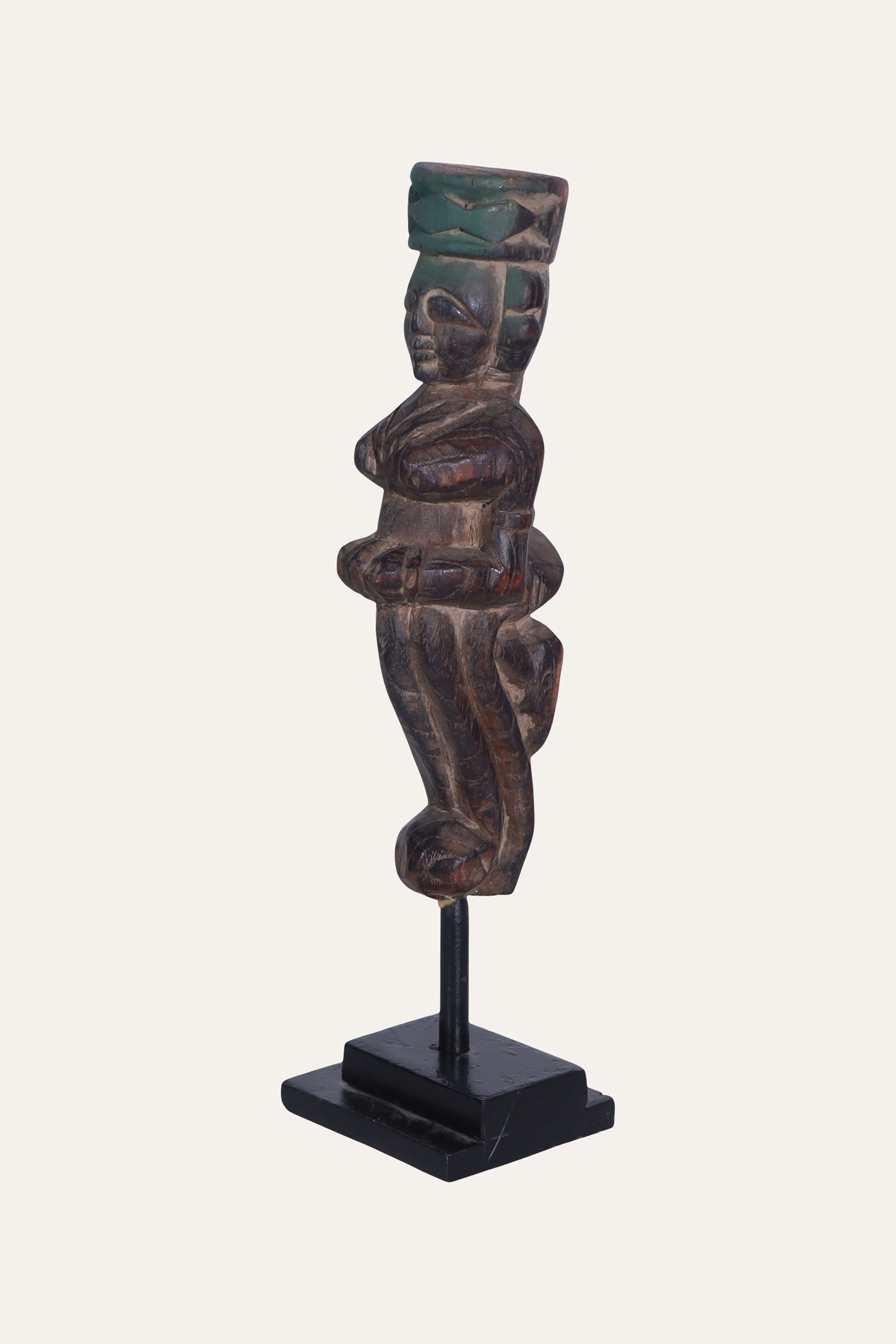 Carved Wooden Standing Figurine on Base for Console & Display Shelf