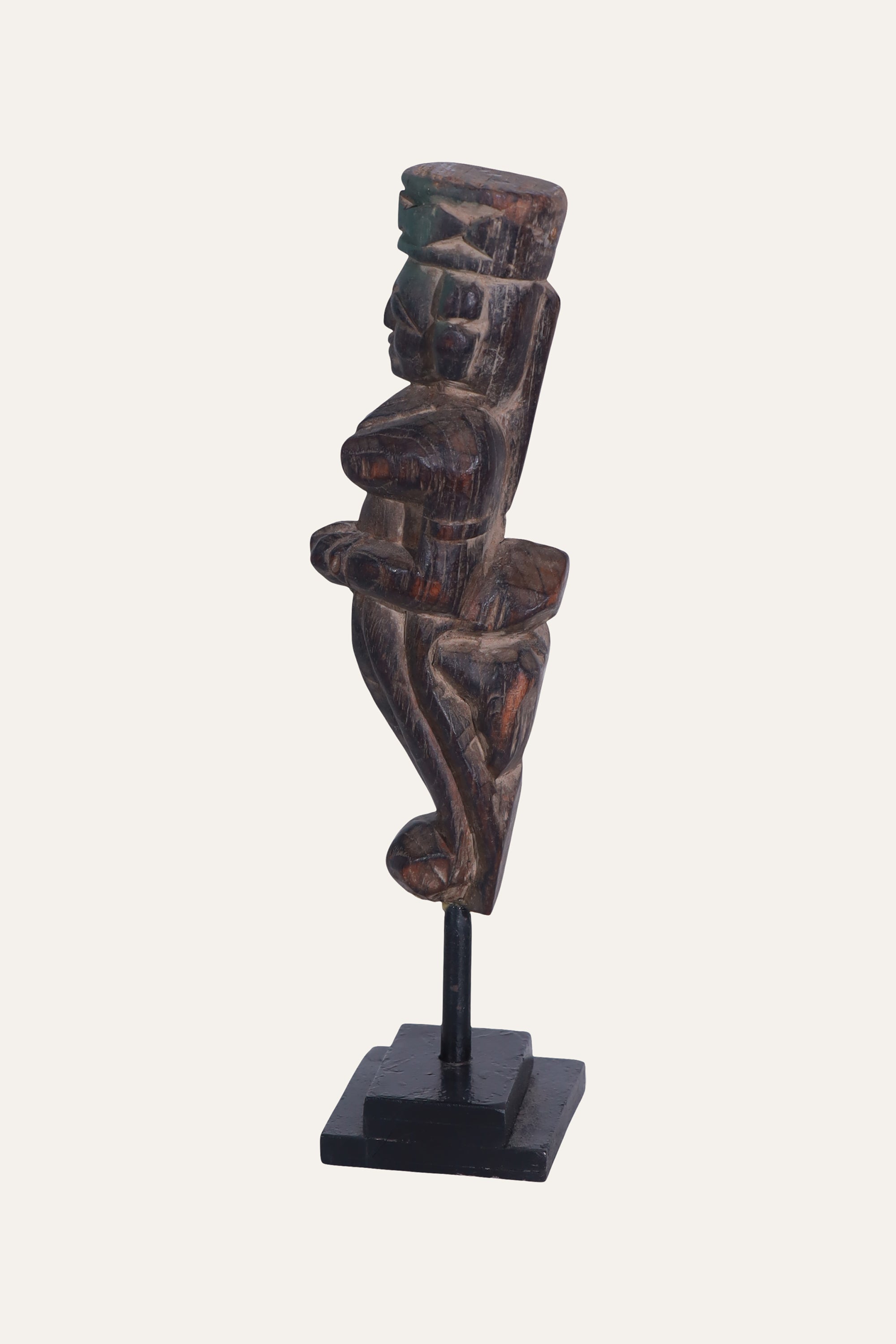 Carved Wooden Standing Figurine on Base for Console & Display Shelf