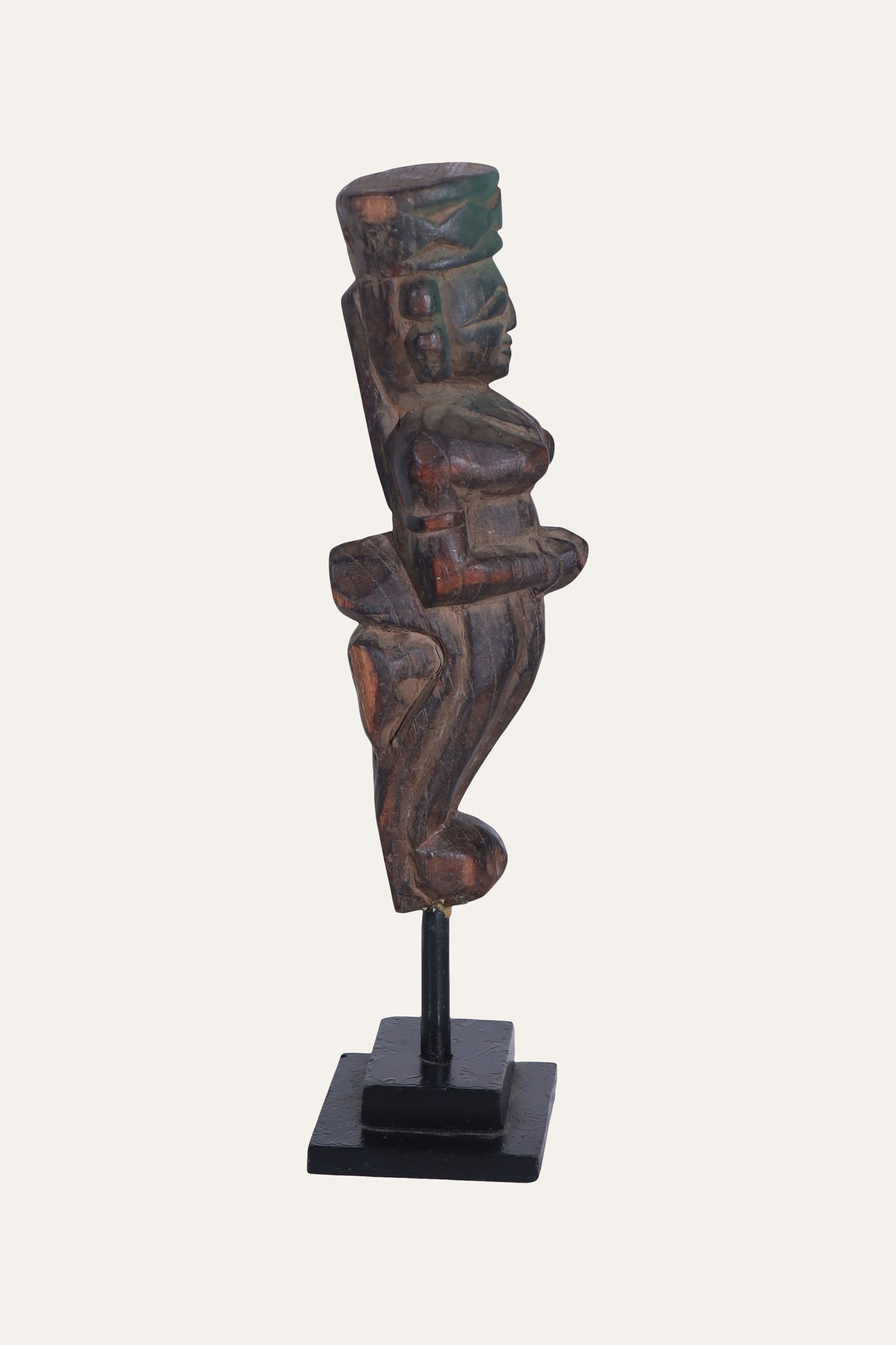 Carved Wooden Standing Figurine on Base for Console & Display Shelf