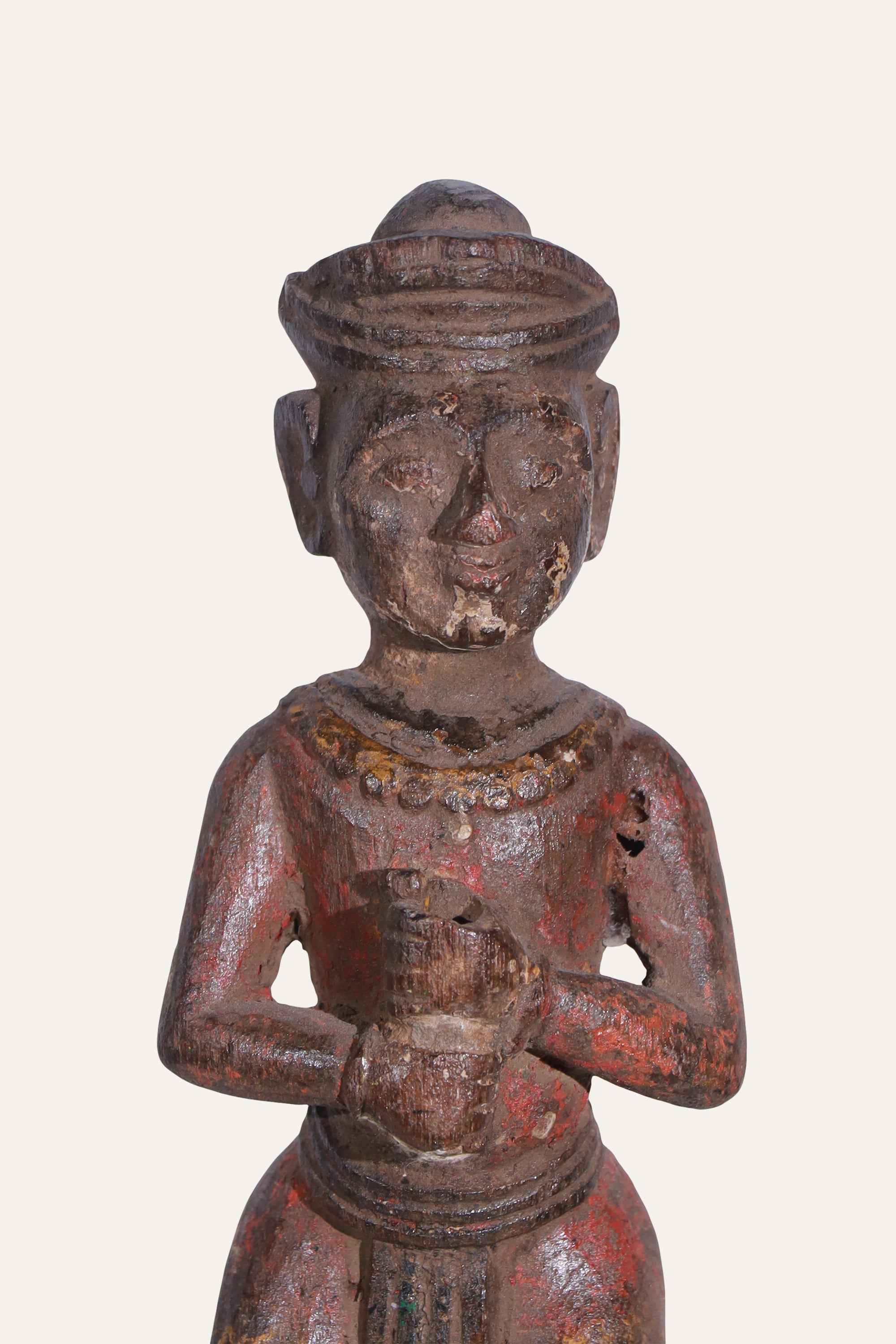 Indian Wooden Ethnic Man Figurine on Museum-style Stand
