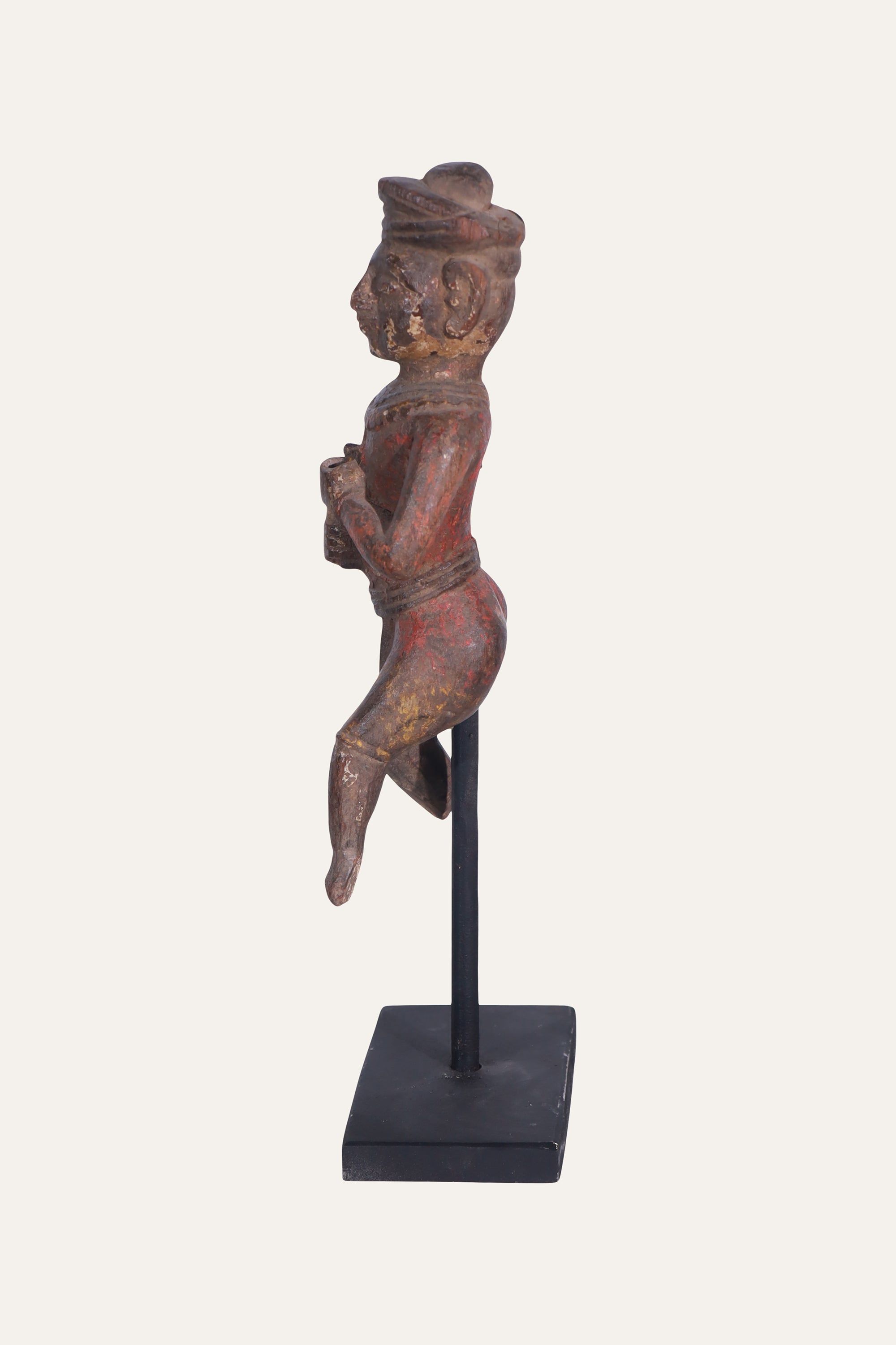 Indian Wooden Ethnic Man Figurine on Museum-style Stand