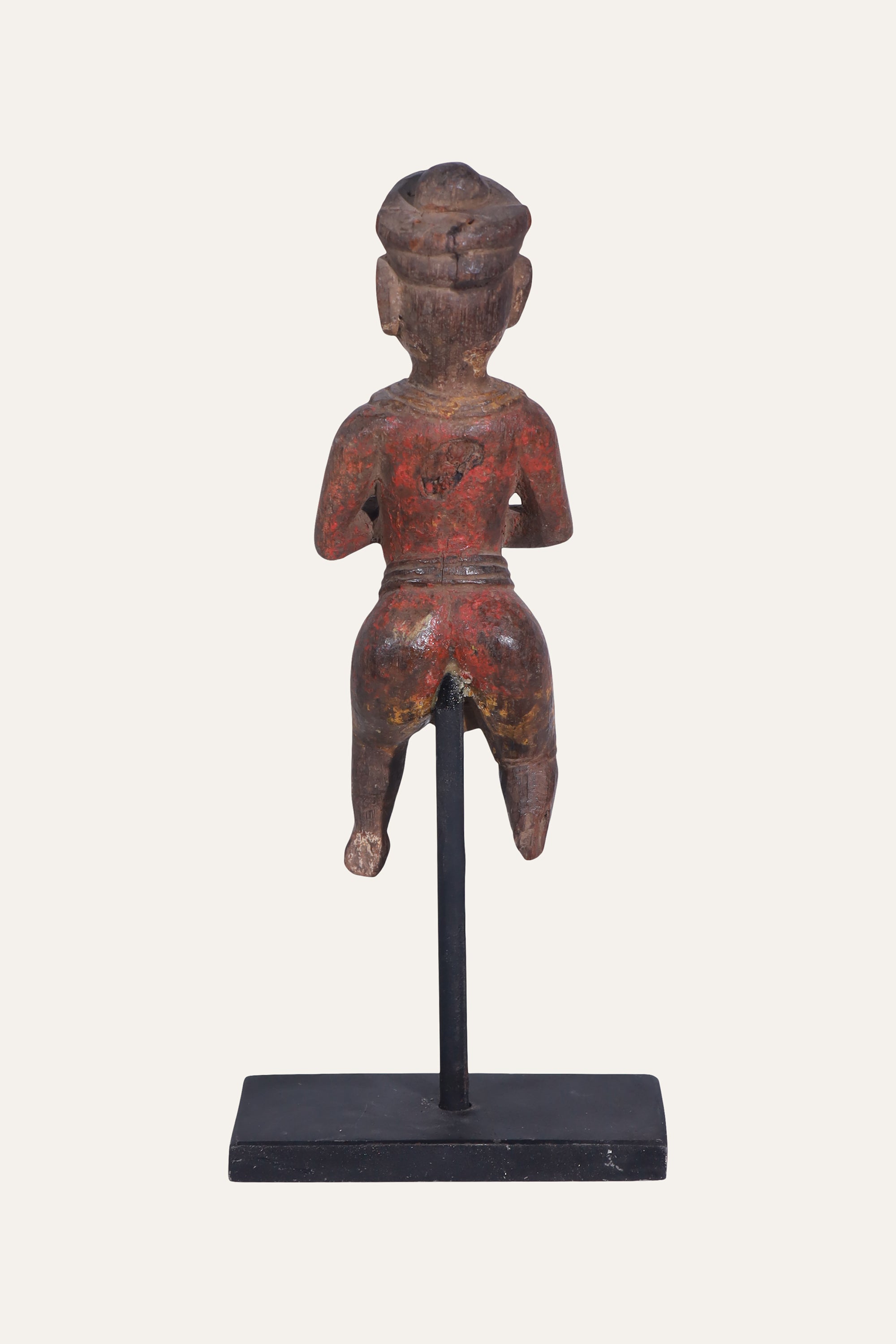 Indian Wooden Ethnic Man Figurine on Museum-style Stand