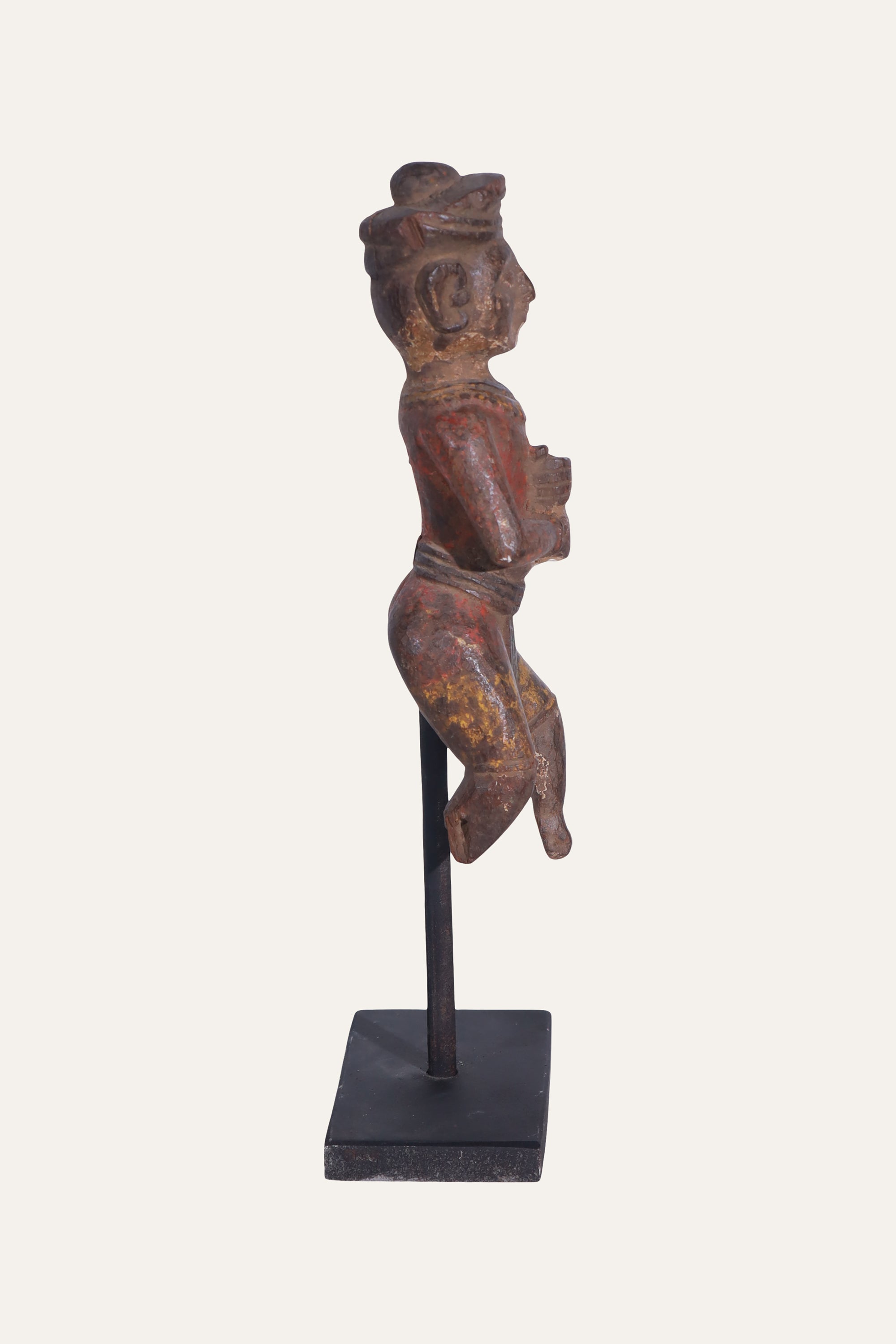 Indian Wooden Ethnic Man Figurine on Museum-style Stand