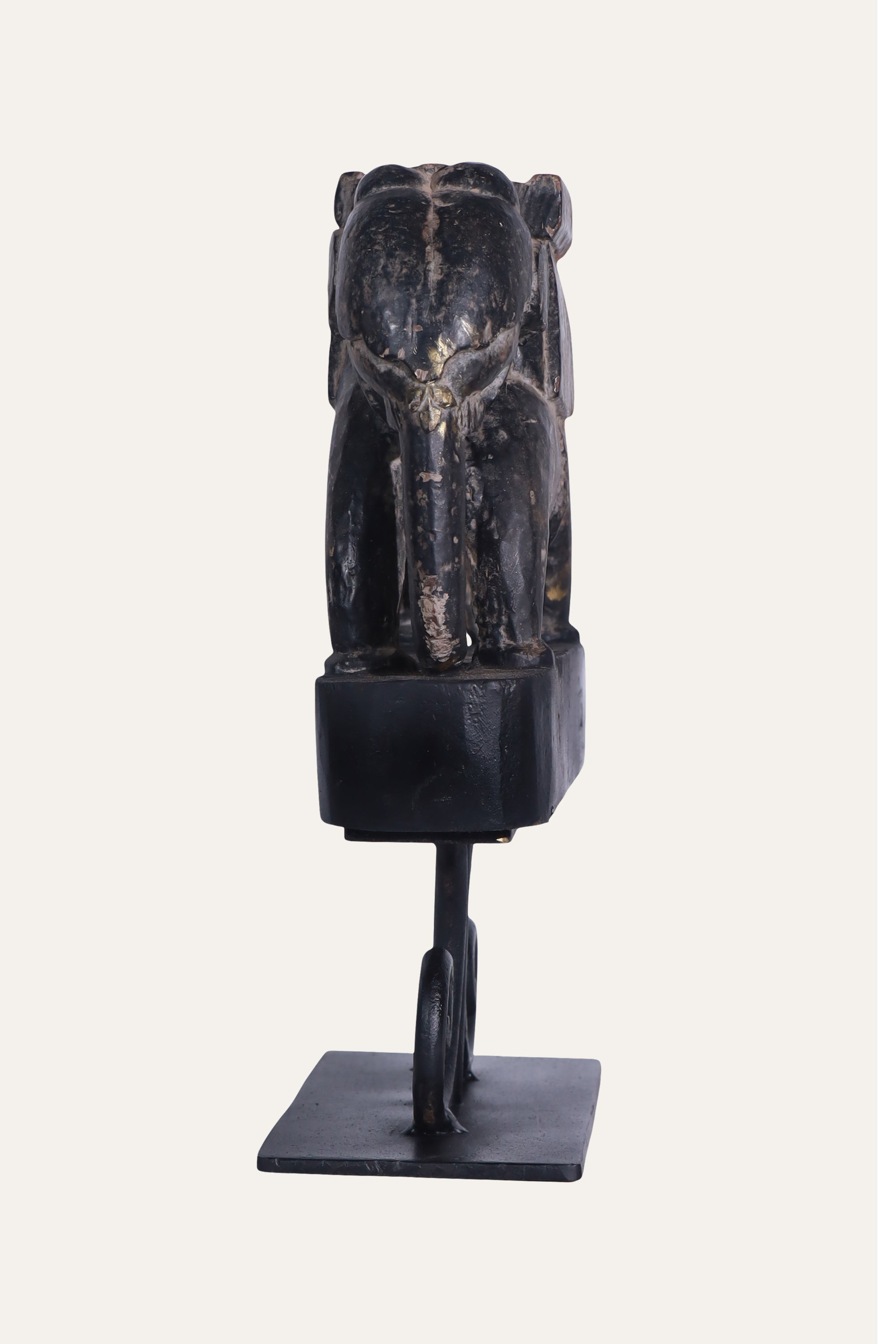 Carved Black Elephant Panel on Stand for Console & Table Decor