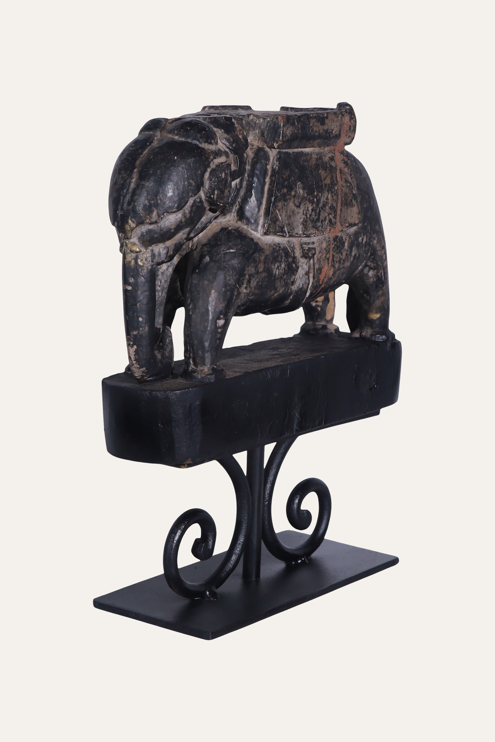 Carved Black Elephant Panel on Stand for Console & Table Decor
