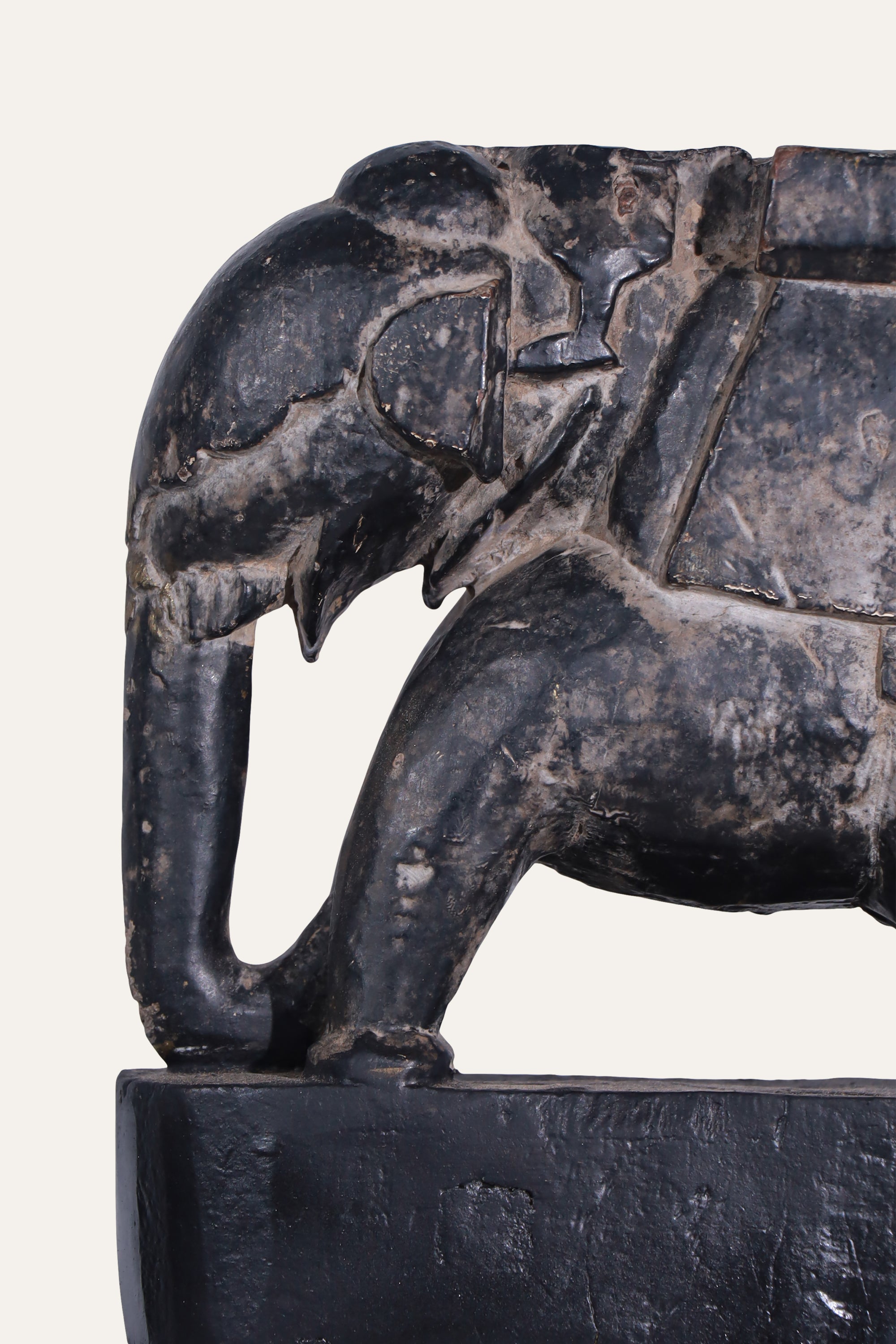 Carved Black Elephant Panel on Stand for Console & Table Decor