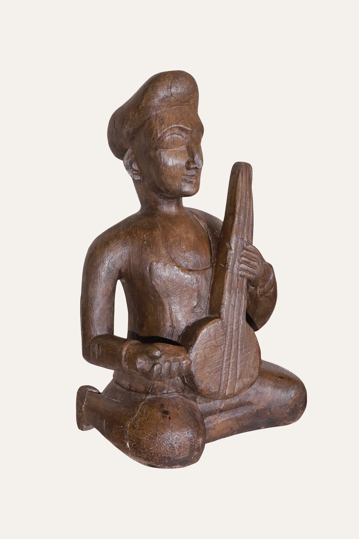 Carved Seated Indian Musician Sculpture for Console & Study Decor