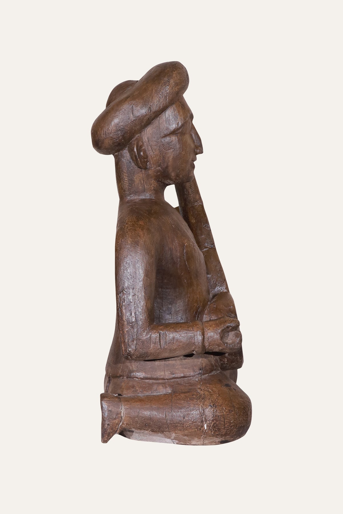 Carved Seated Indian Musician Sculpture for Console & Study Decor