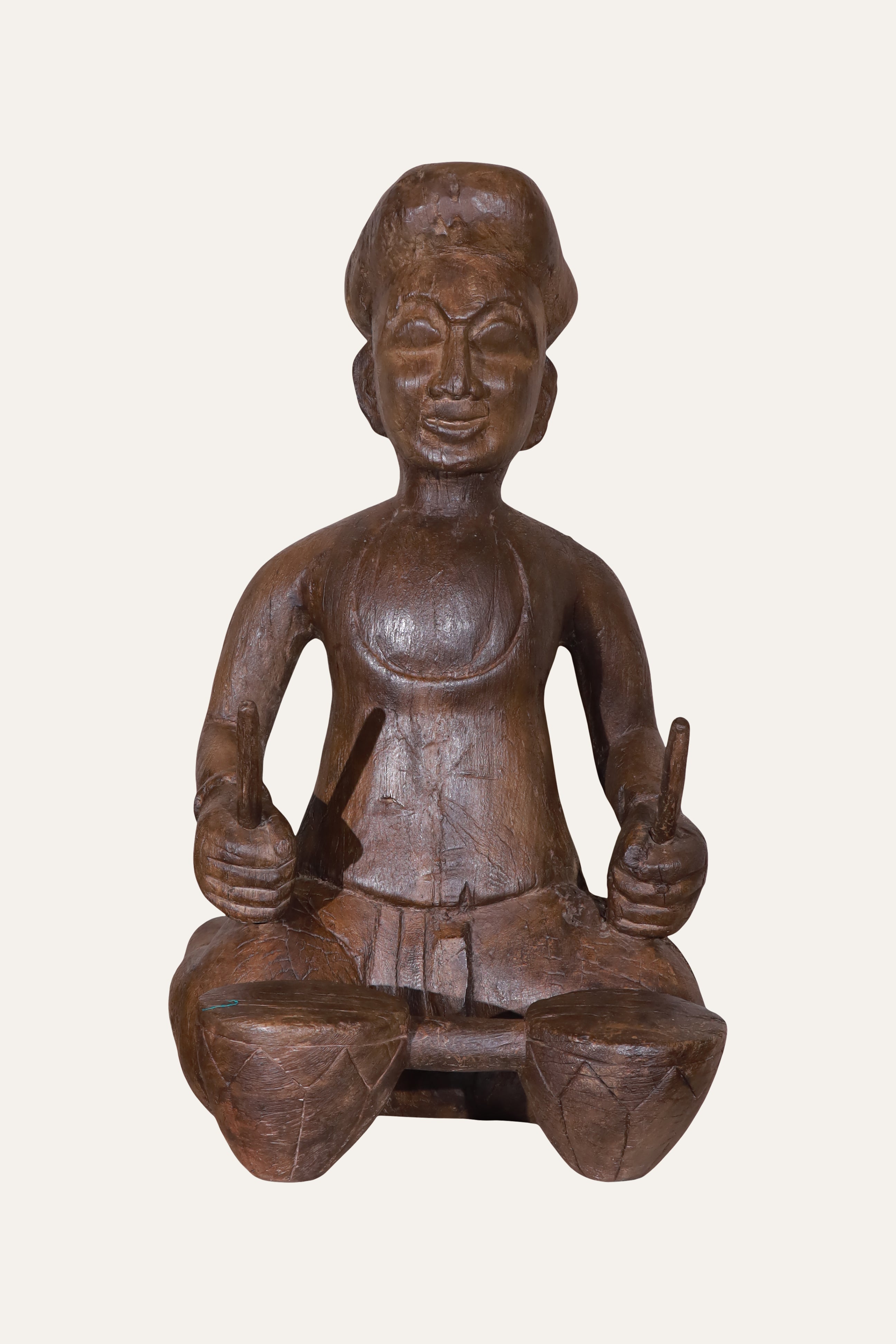 Carved Seated Musician Sculpture with Tabla for Entryway Styling