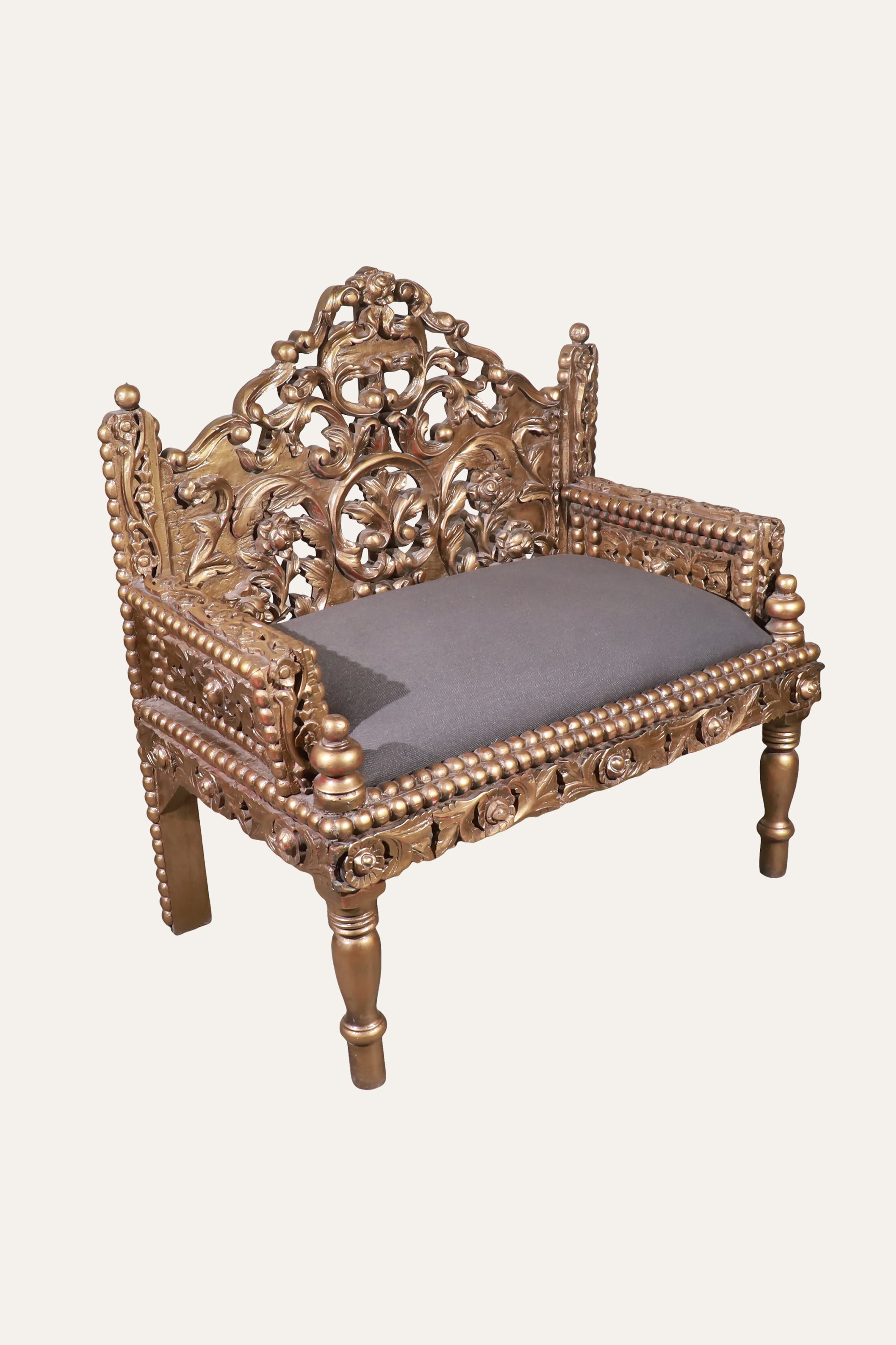 Ornate Gold-Tone Carved Settee for Living Room Seating