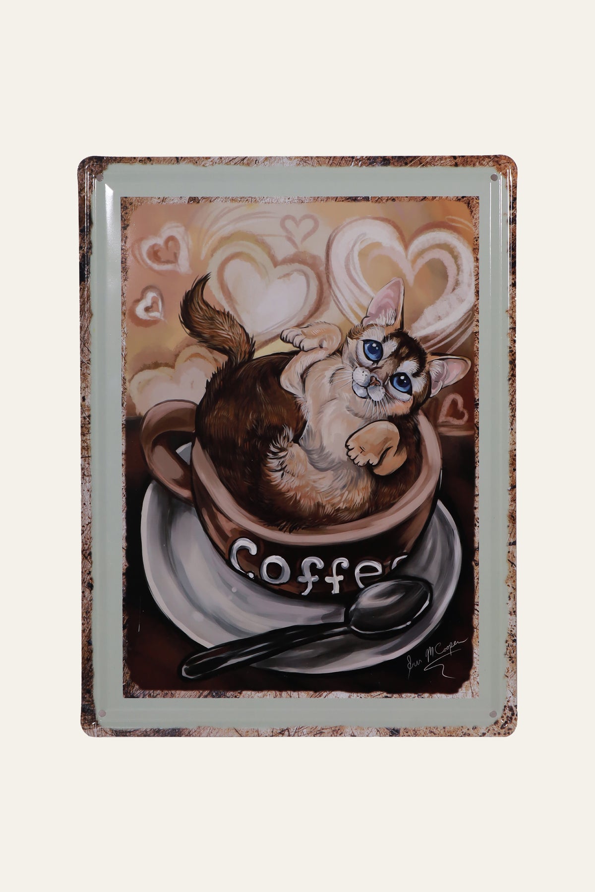 Coffee Cat Vintage Plaque for Breakfast Nooks