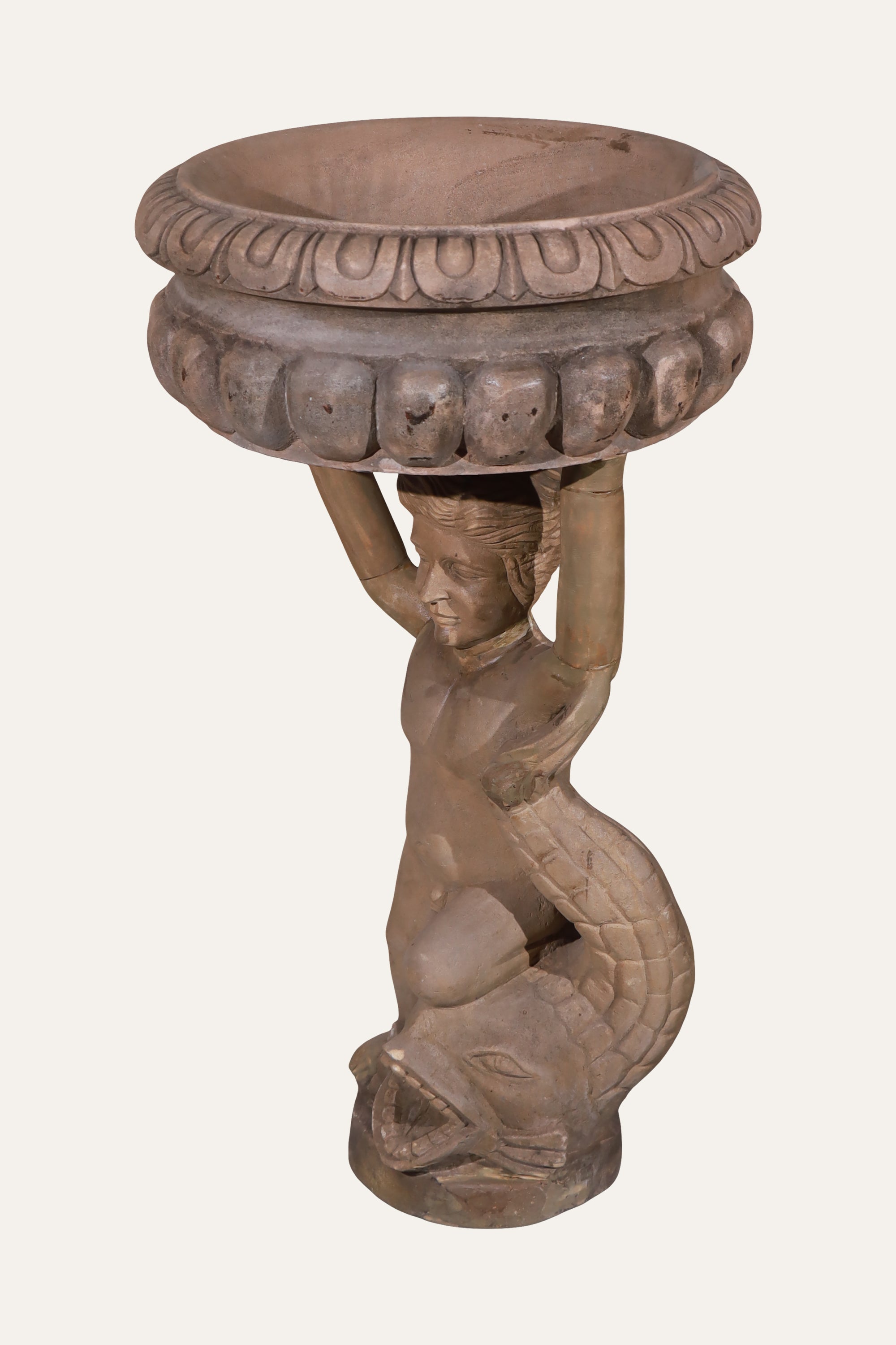 Carved Figure Pedestal Planter for Foyer Decor
