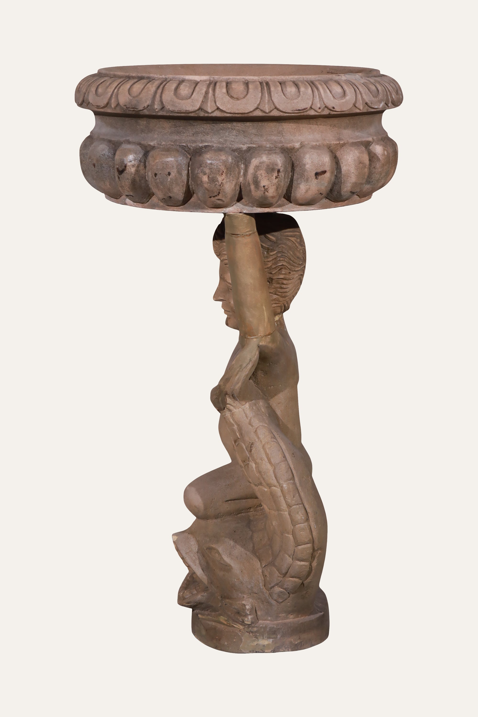 Carved Figure Pedestal Planter for Foyer Decor