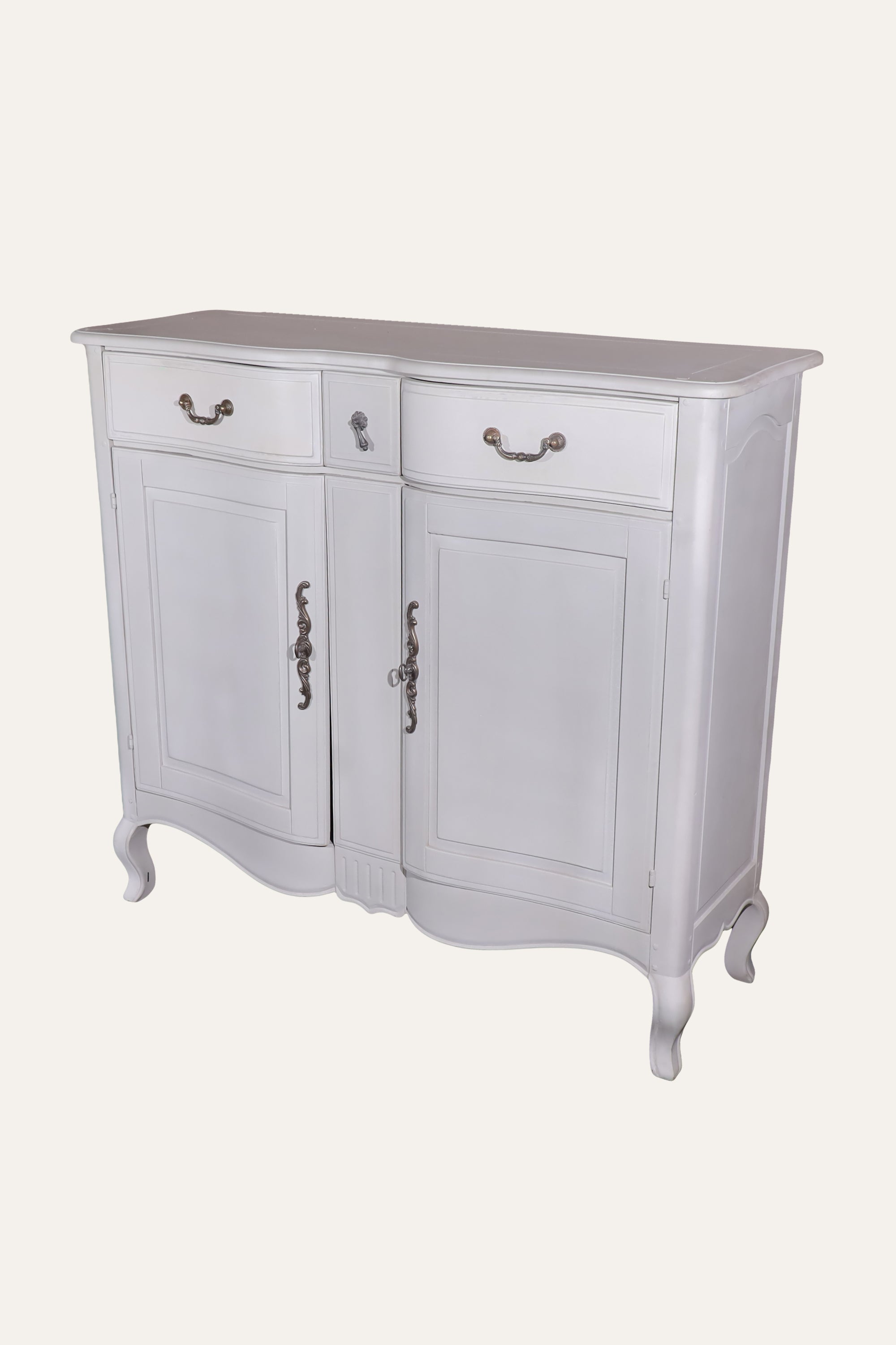French Style White Wooden 3-Drawer Cabinet with Double-Door Storage
