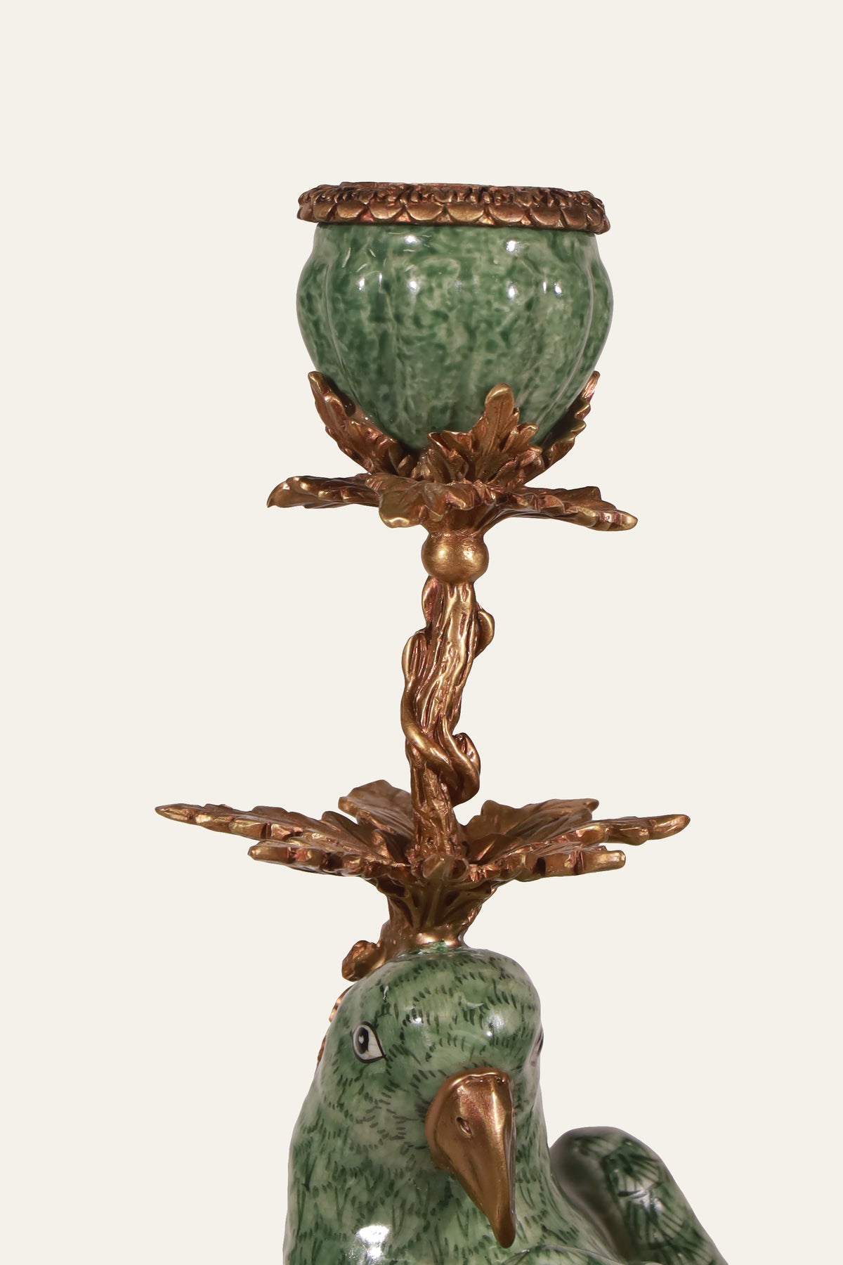 Green & White Porcelain Parrot Candle Stand for Entryway Styling