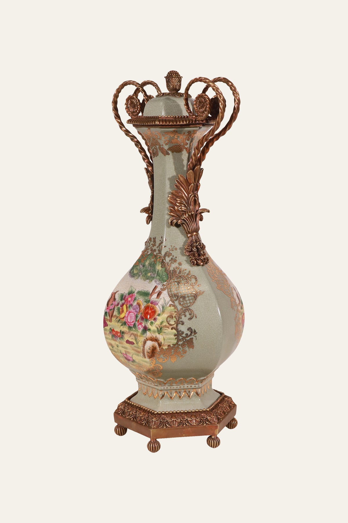 Handpainted Tall Floral Porcelain Vase for Console Tables