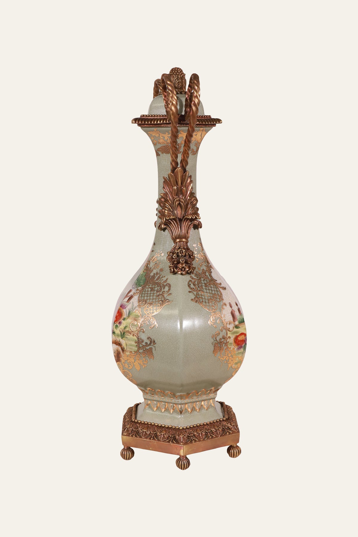 Handpainted Tall Floral Porcelain Vase for Console Tables