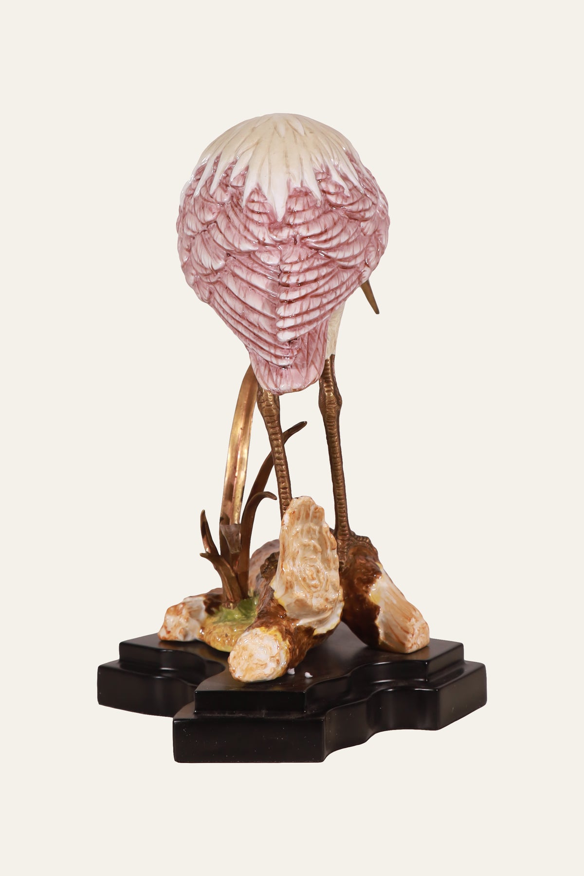 Standing Crane Sculpture on Black Base for Coastal Interiors
