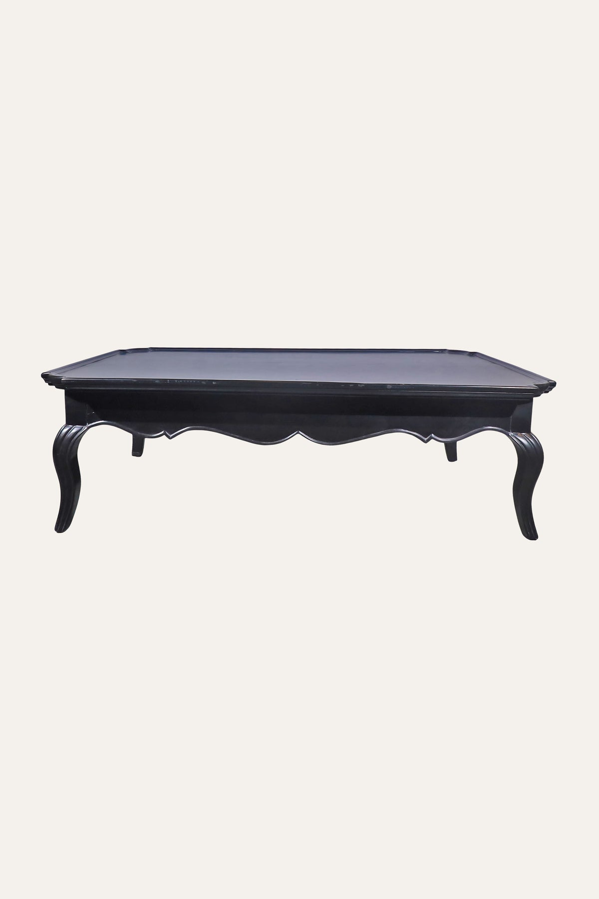 Black French Provincial Rectangular Coffee Table with Curved Apron