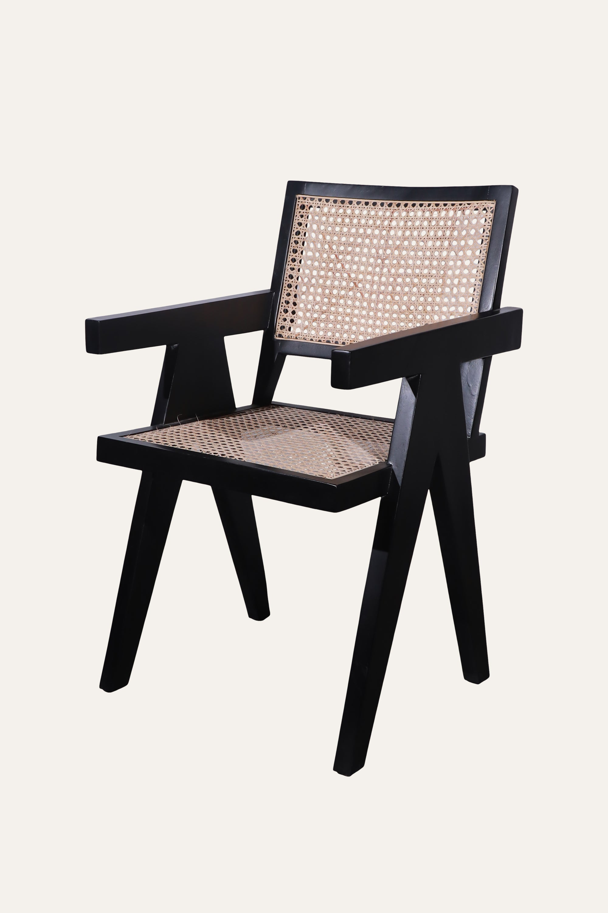 Black Woven Cane Armchair for Living Rooms and Reading Corners