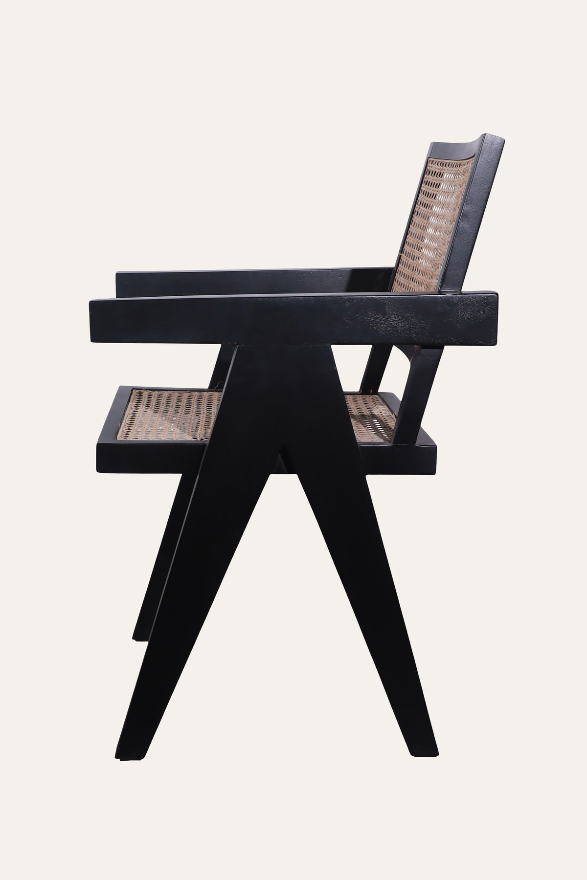 Black Woven Cane Armchair for Living Rooms and Reading Corners