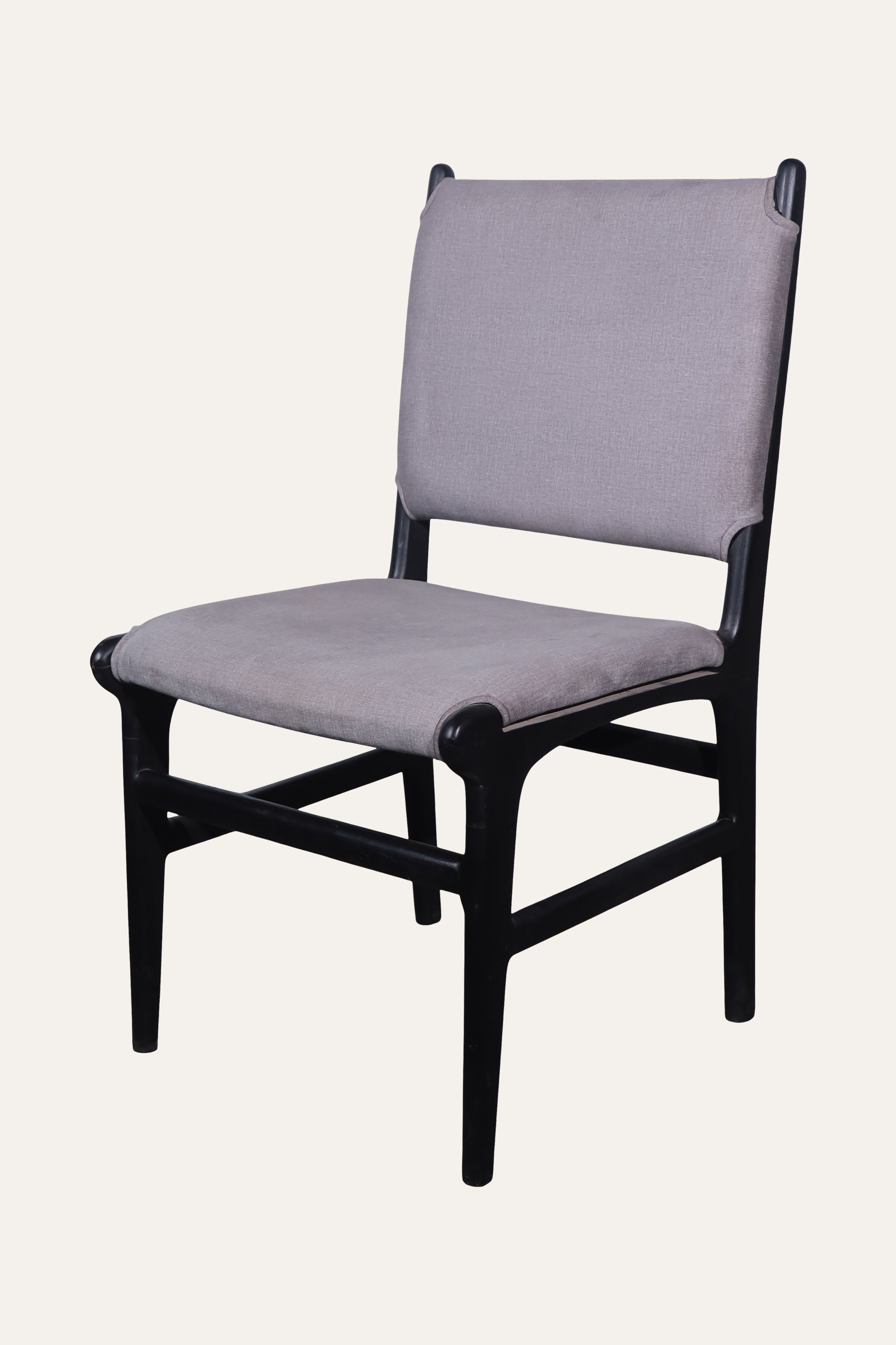 Grey Upholstered Dining Chair with Black Wooden Frame