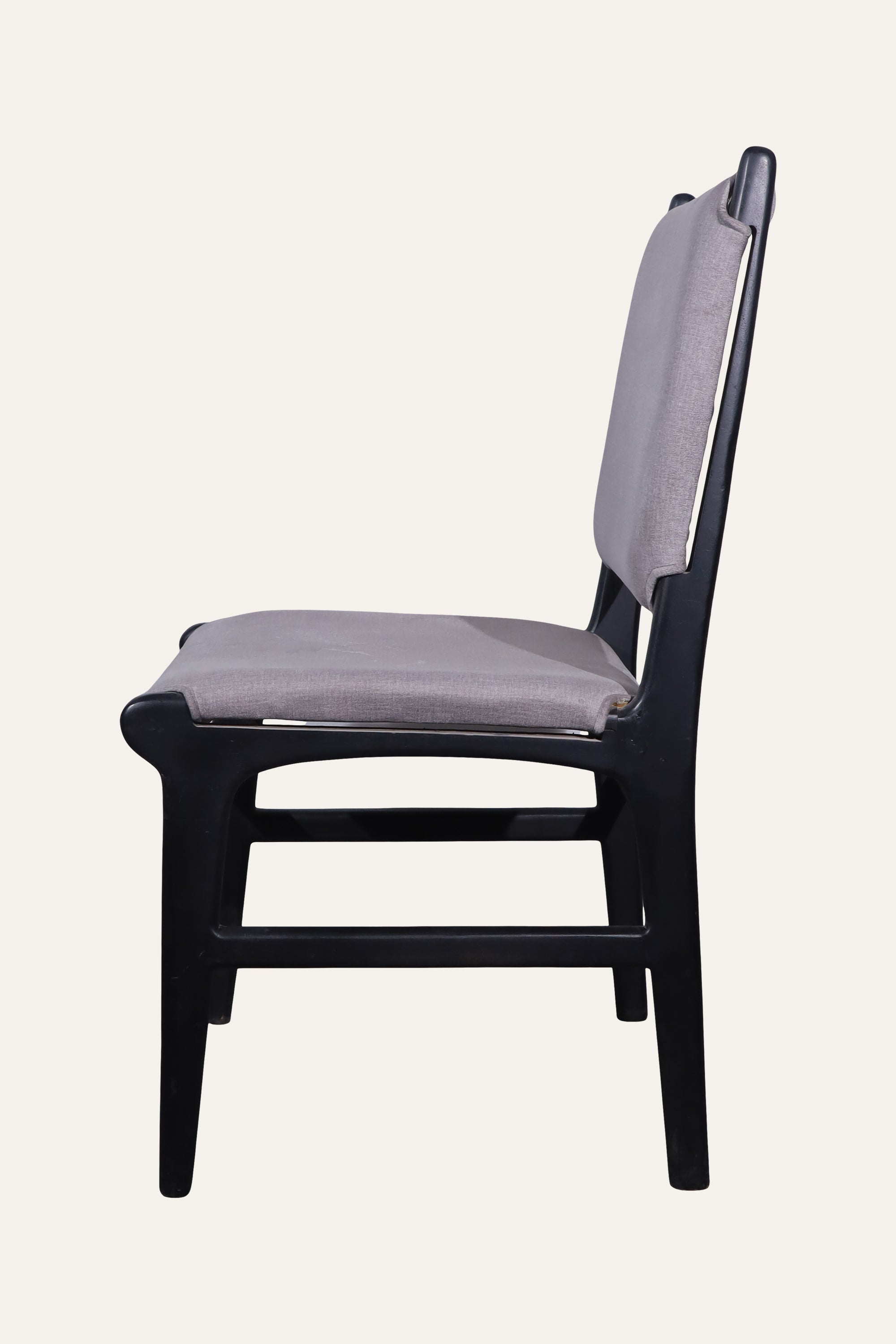 Grey Upholstered Dining Chair with Black Wooden Frame