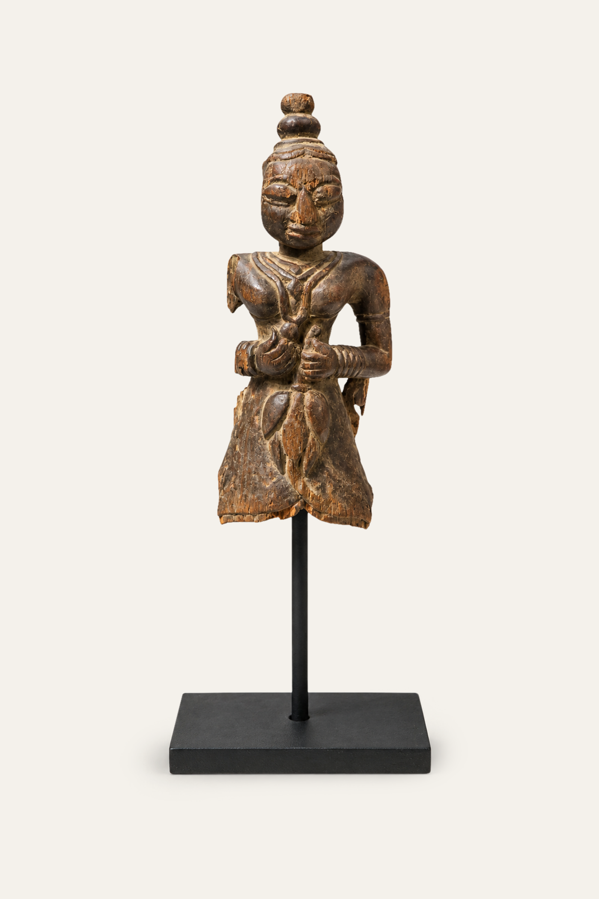 Antique Indian Wooden Figurine on Museum-Grade Stand