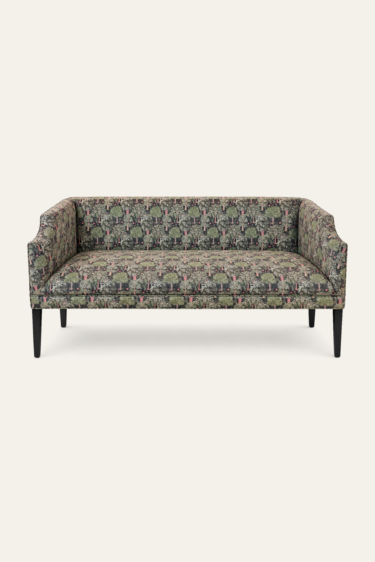 Botanical Pattern Upholstered Settee with Tapered Wood Legs