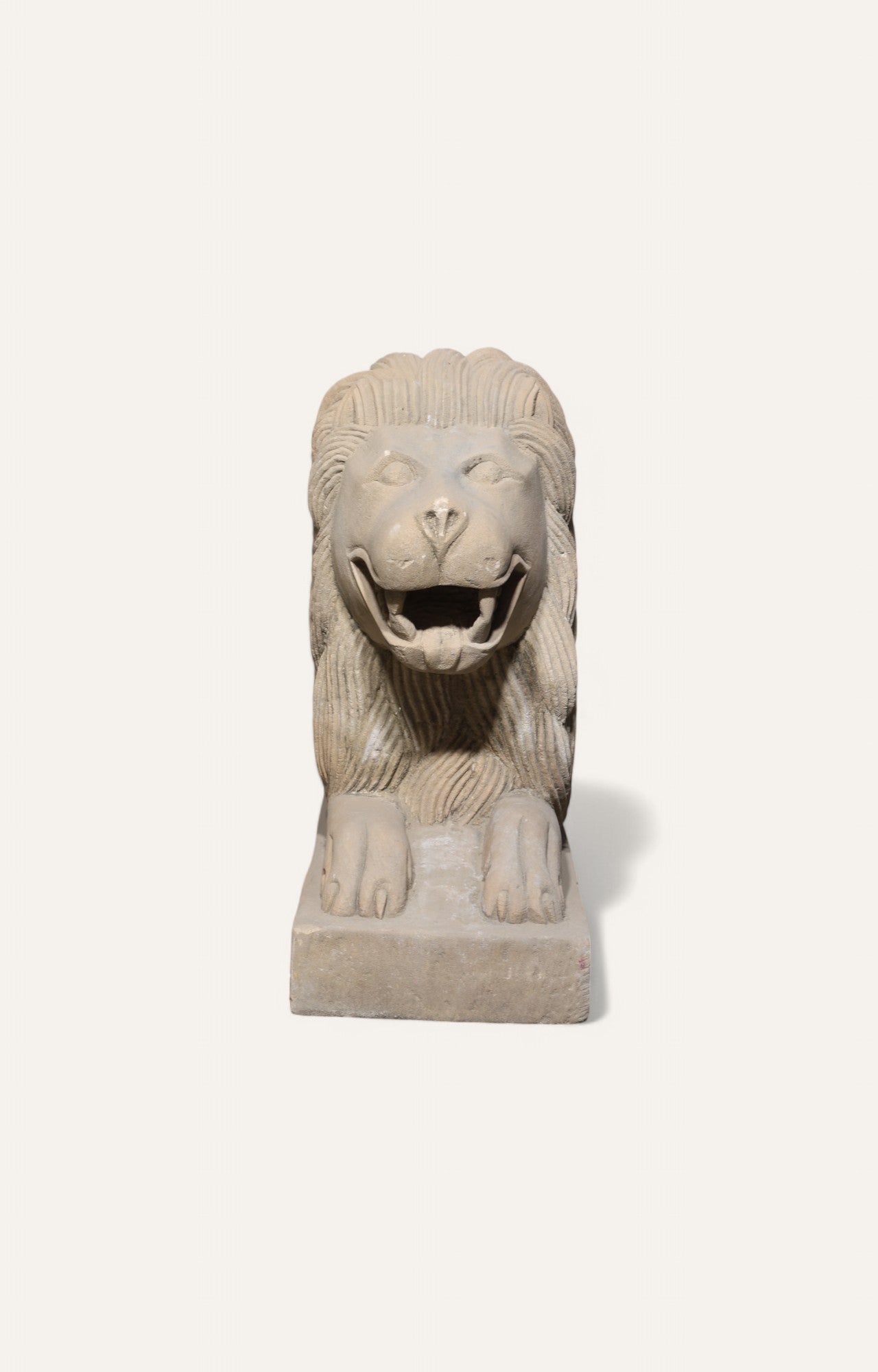 Set of 2 Lion on Pedestal Sandstone Sculpture