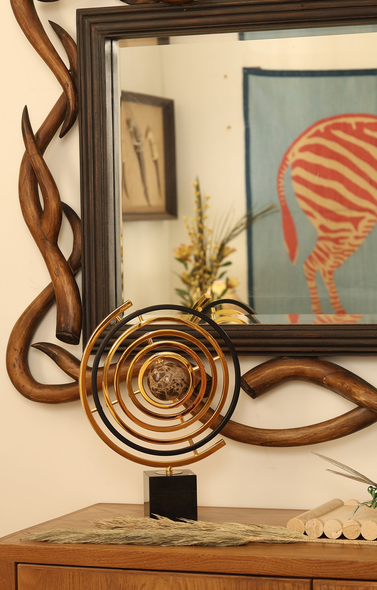 Striking Golden Geode Spiral Sculpture