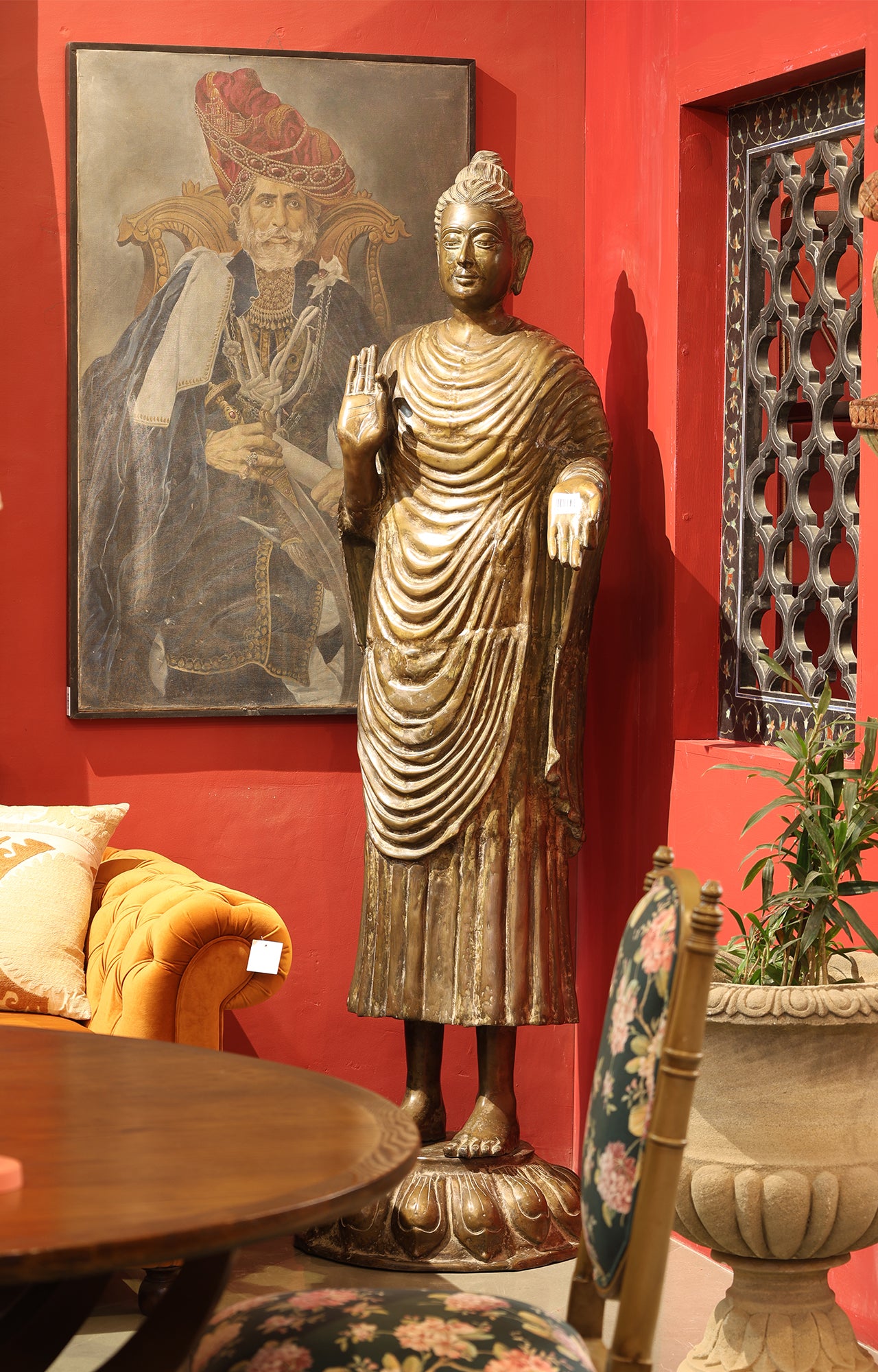 Rare Brass Standing Buddha Statue – Life-Size Decor Accent