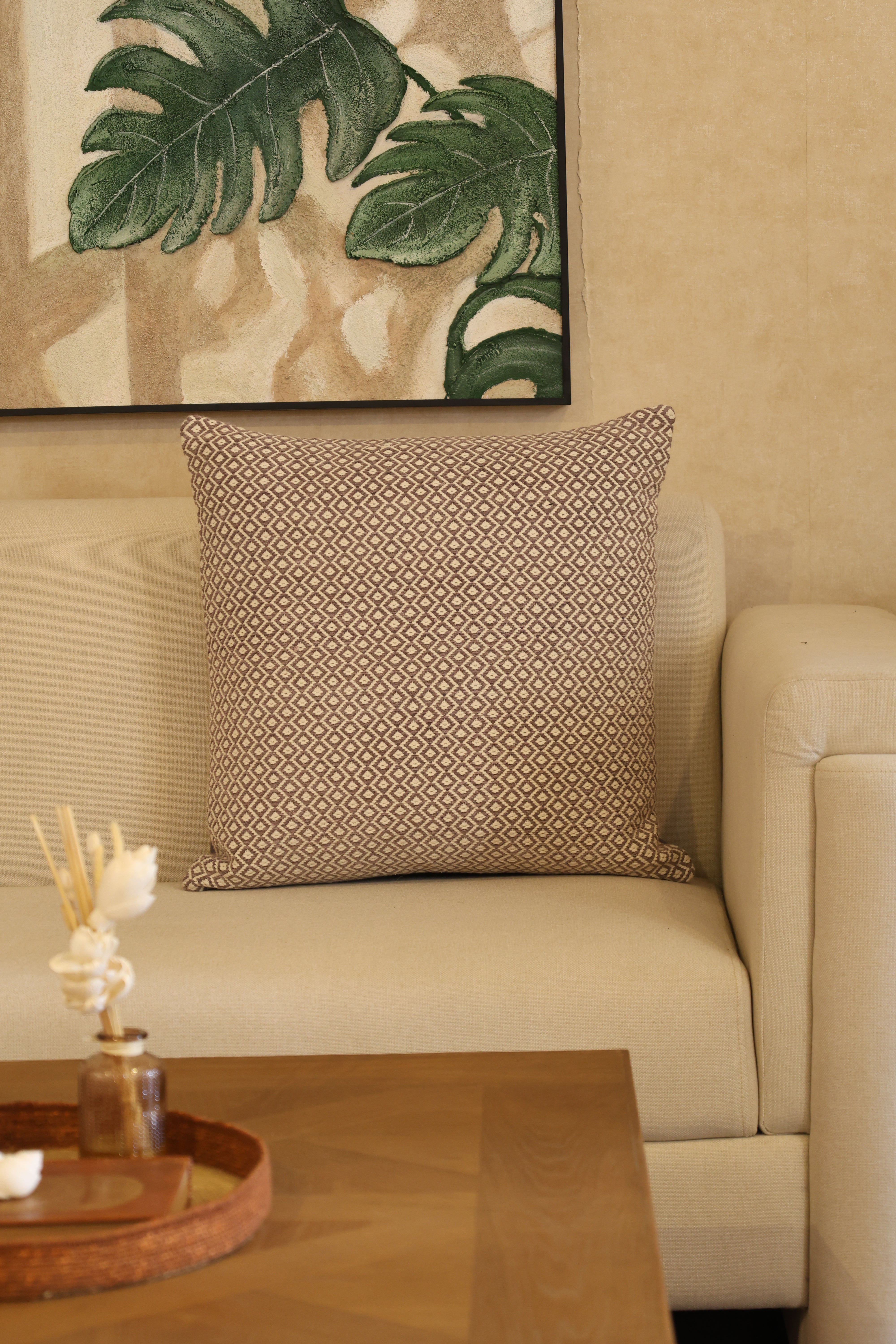 Grey geometric cushion cover