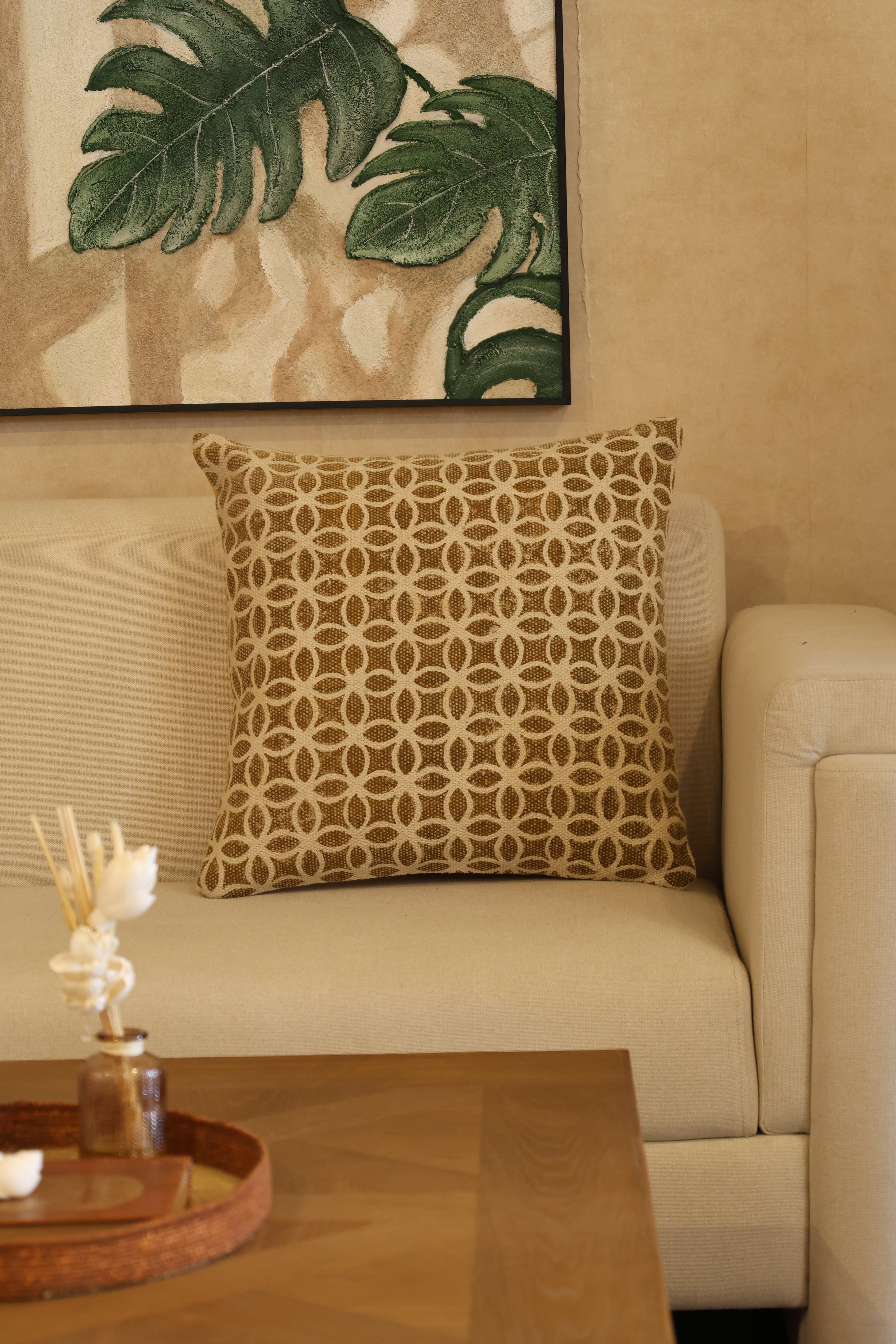 Modern Olive Block Print Cushion