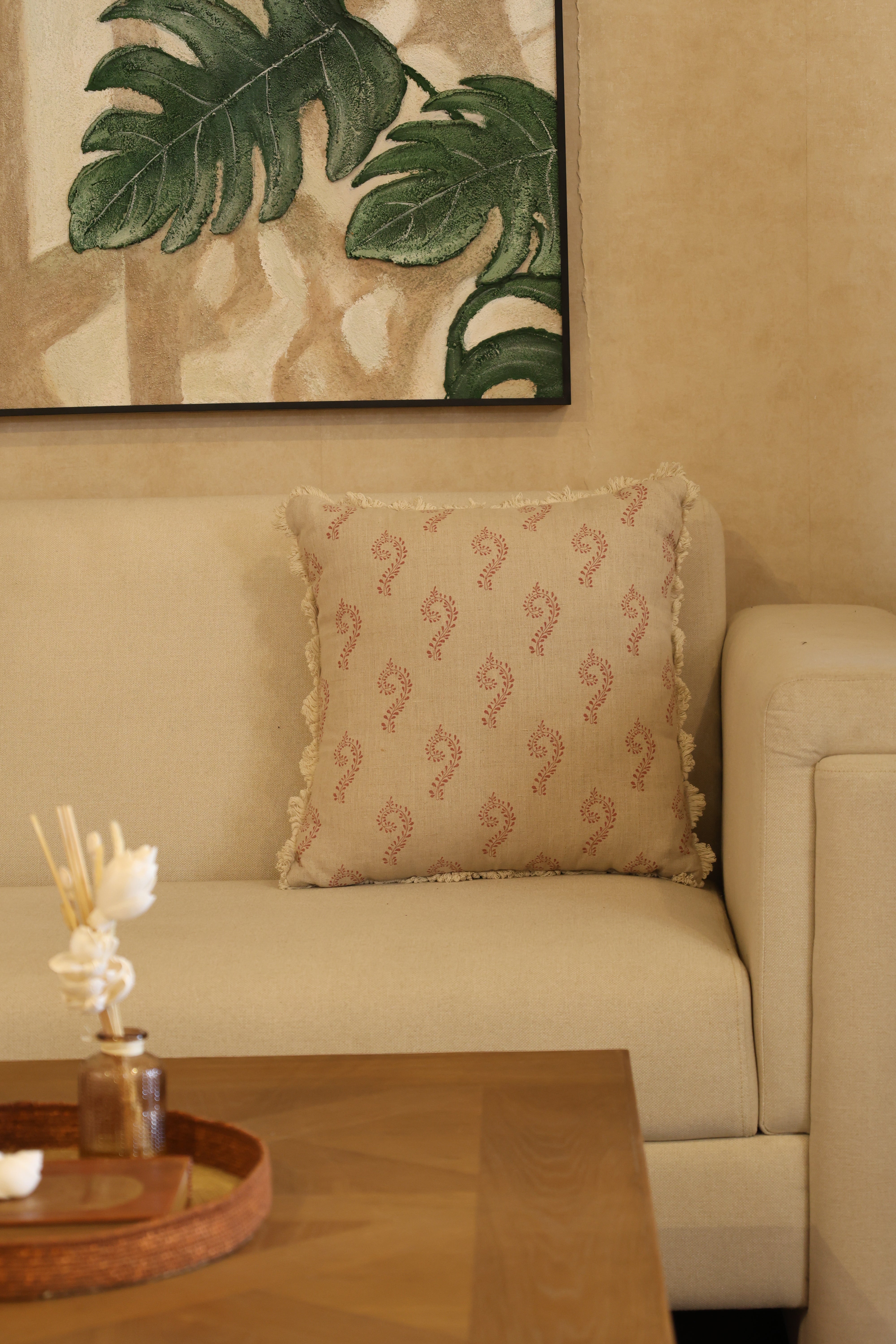 Summer Red Block Print Cushion