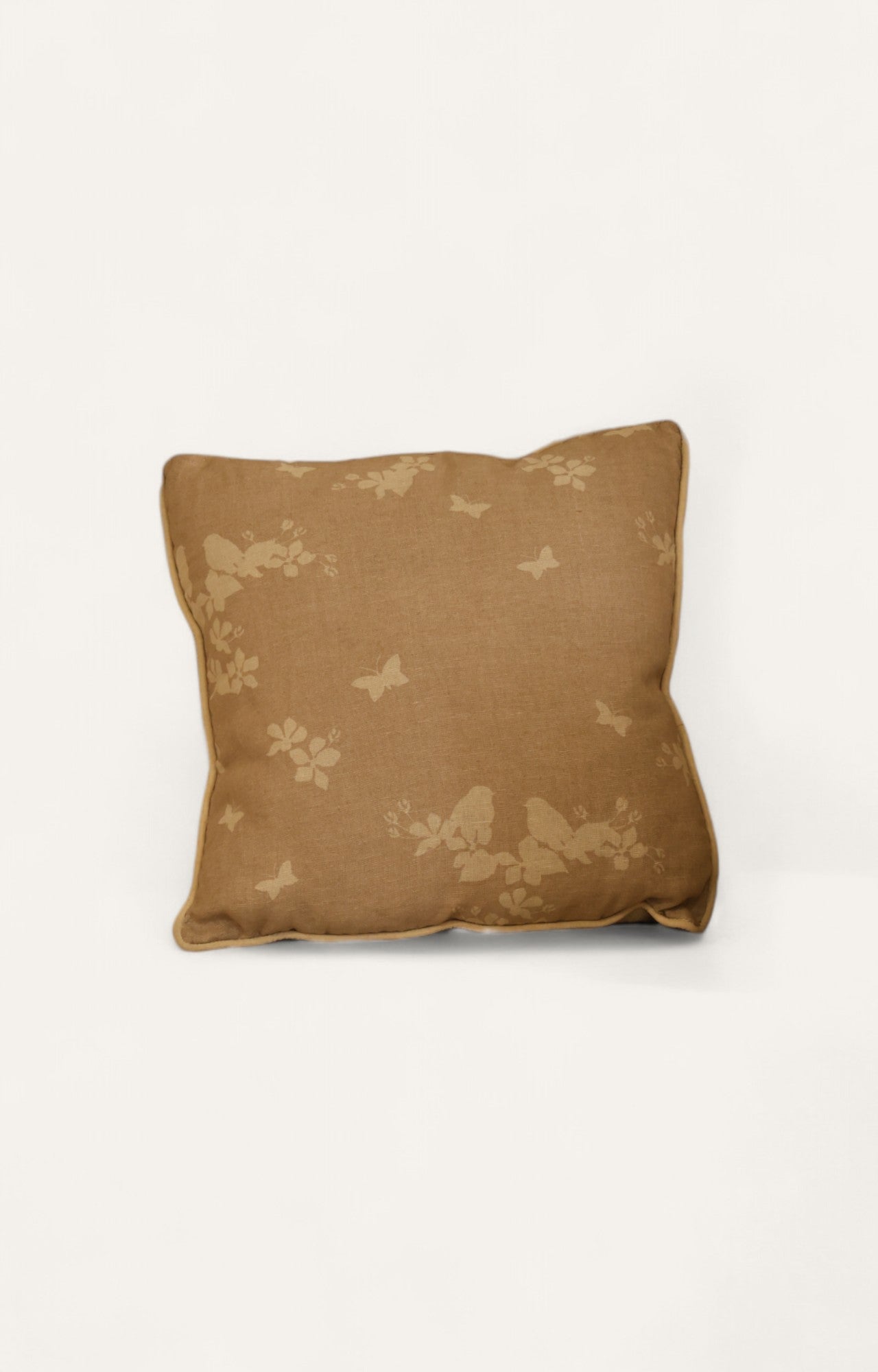 Khaki Floral Print Cotton Cushion
